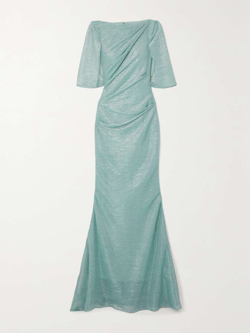 Talbot Runhof Draped Metallic Voile Gown