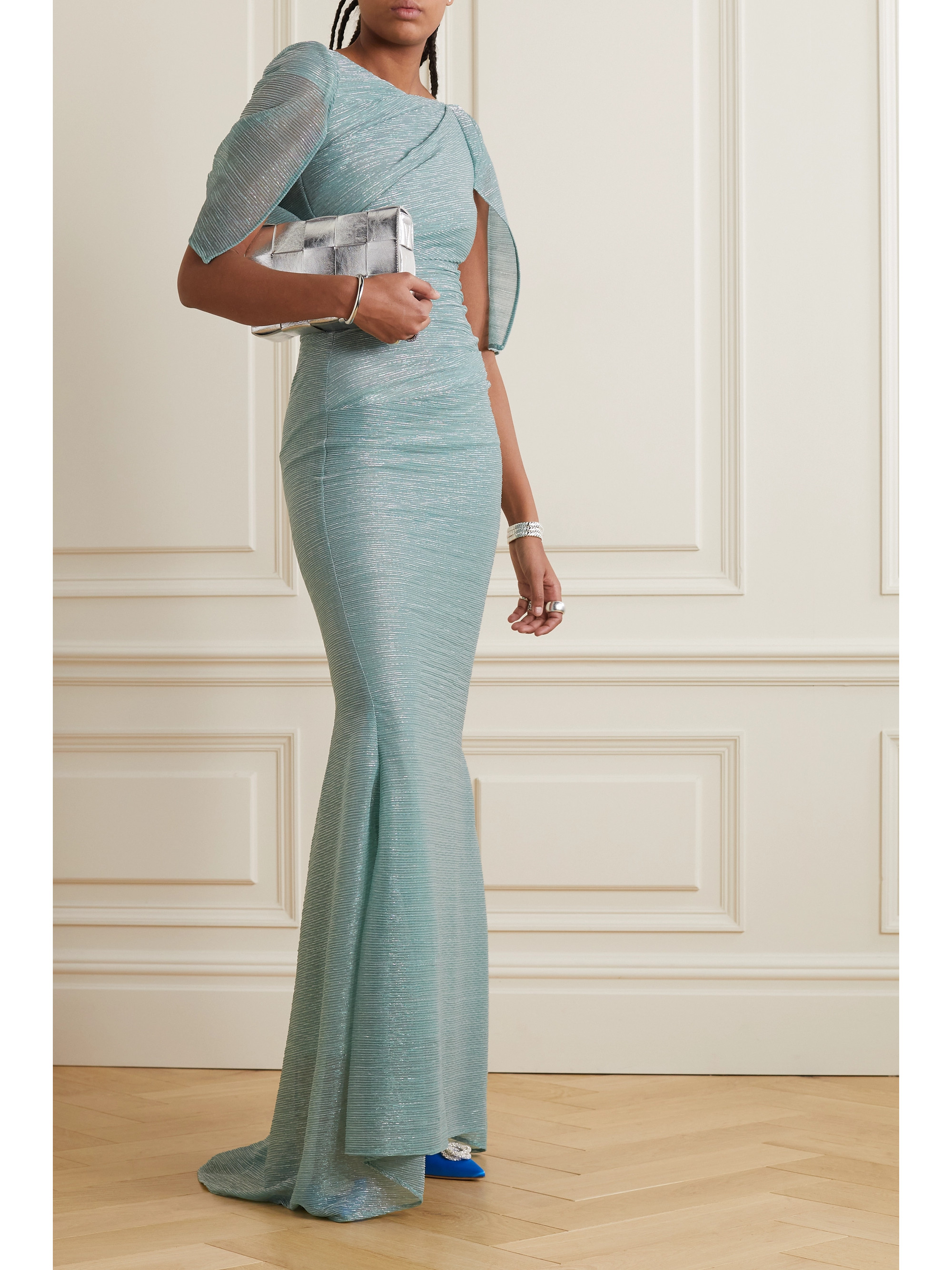 TALBOT RUNHOF Draped metallic voile gown