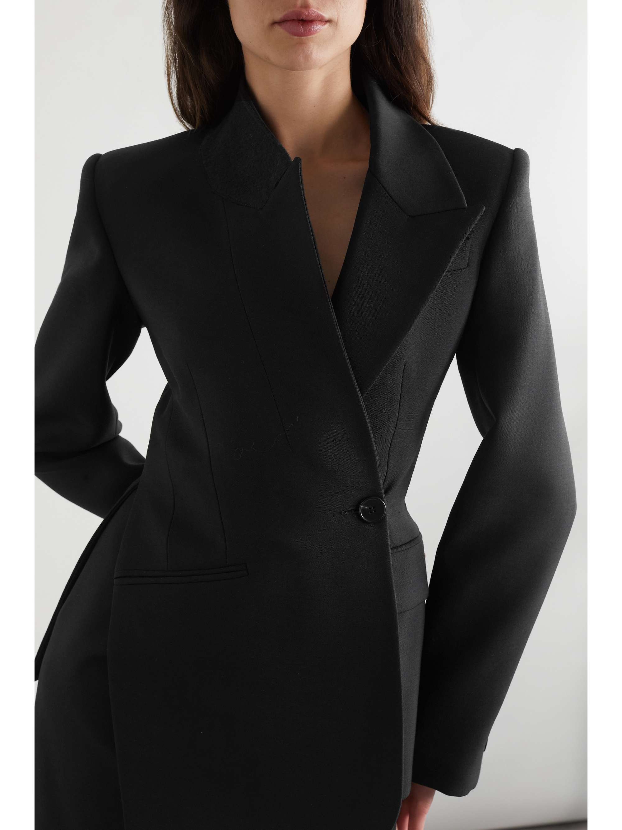 Asymmetric grain de poudre wool and mohair-blend blazer