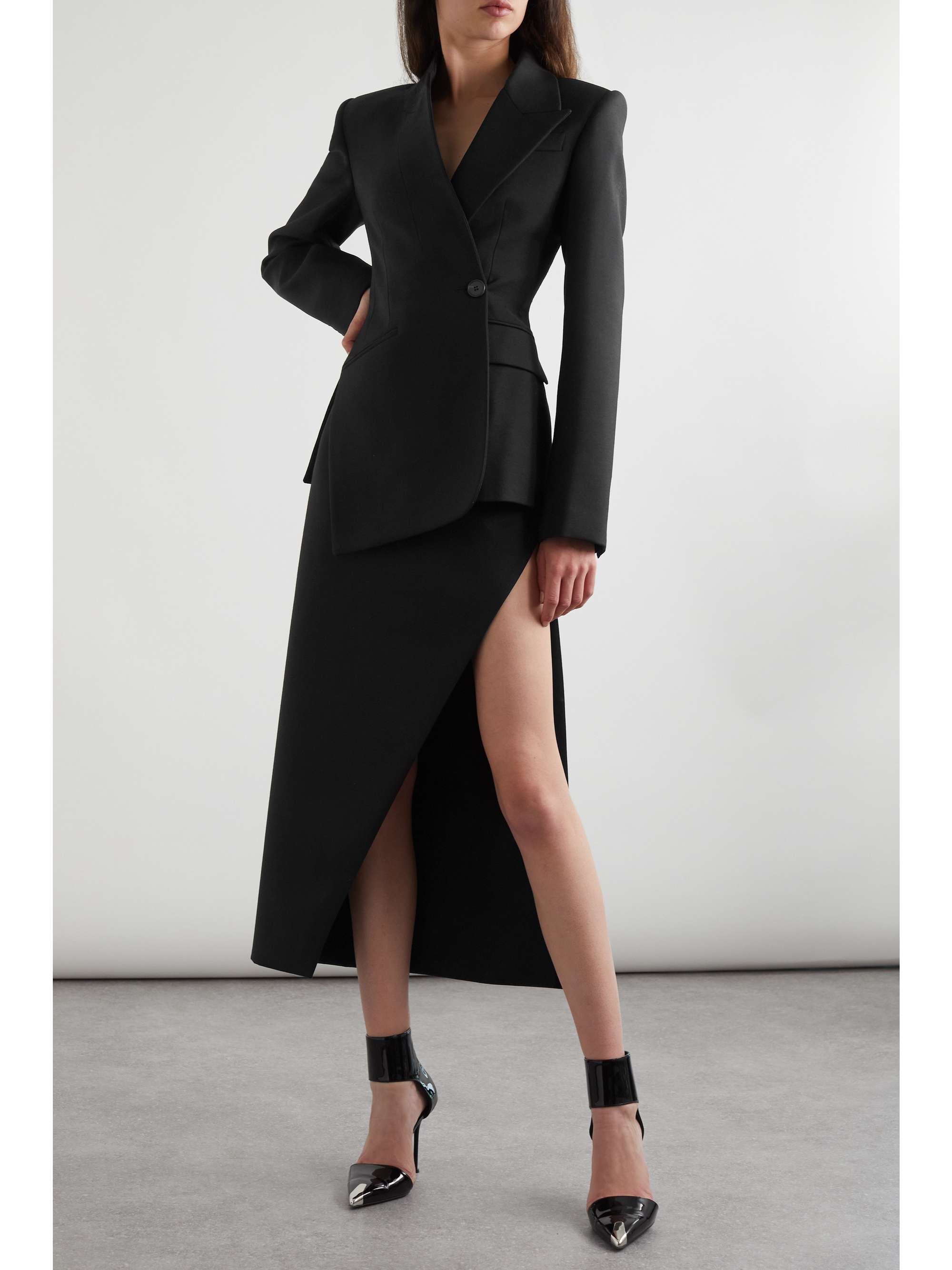 Alexander McQueen Black Wool Asymmetric Blazer TheDoubleF