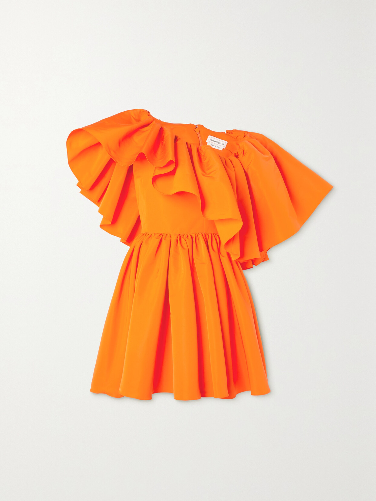 Alexander McQueen - One-shoulder Ruffled Twill Mini Dress - Orange