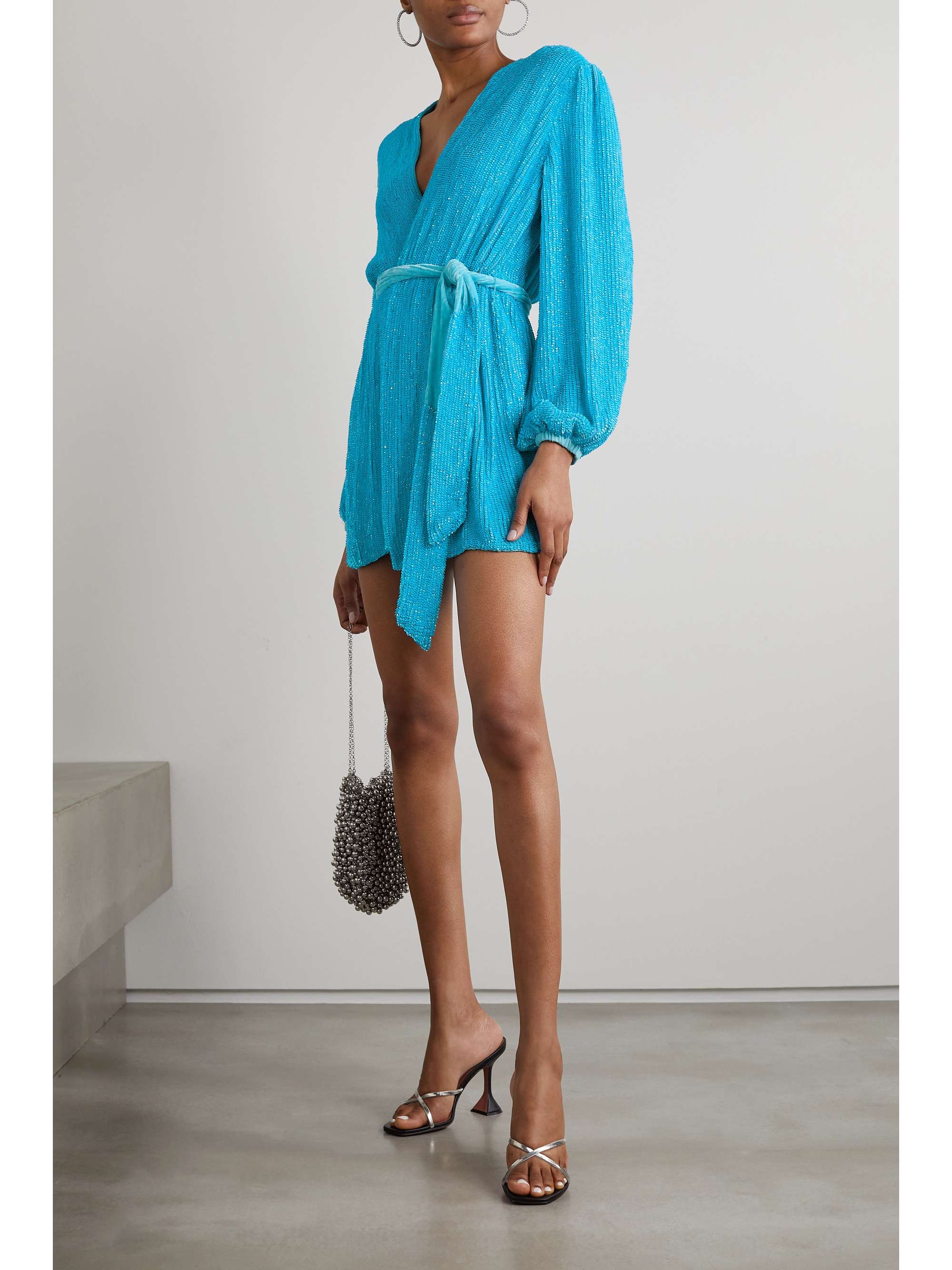 RETROFÊTE Gabrielle velvet-trimmed sequined chiffon wrap mini dress |  NET-A-PORTER