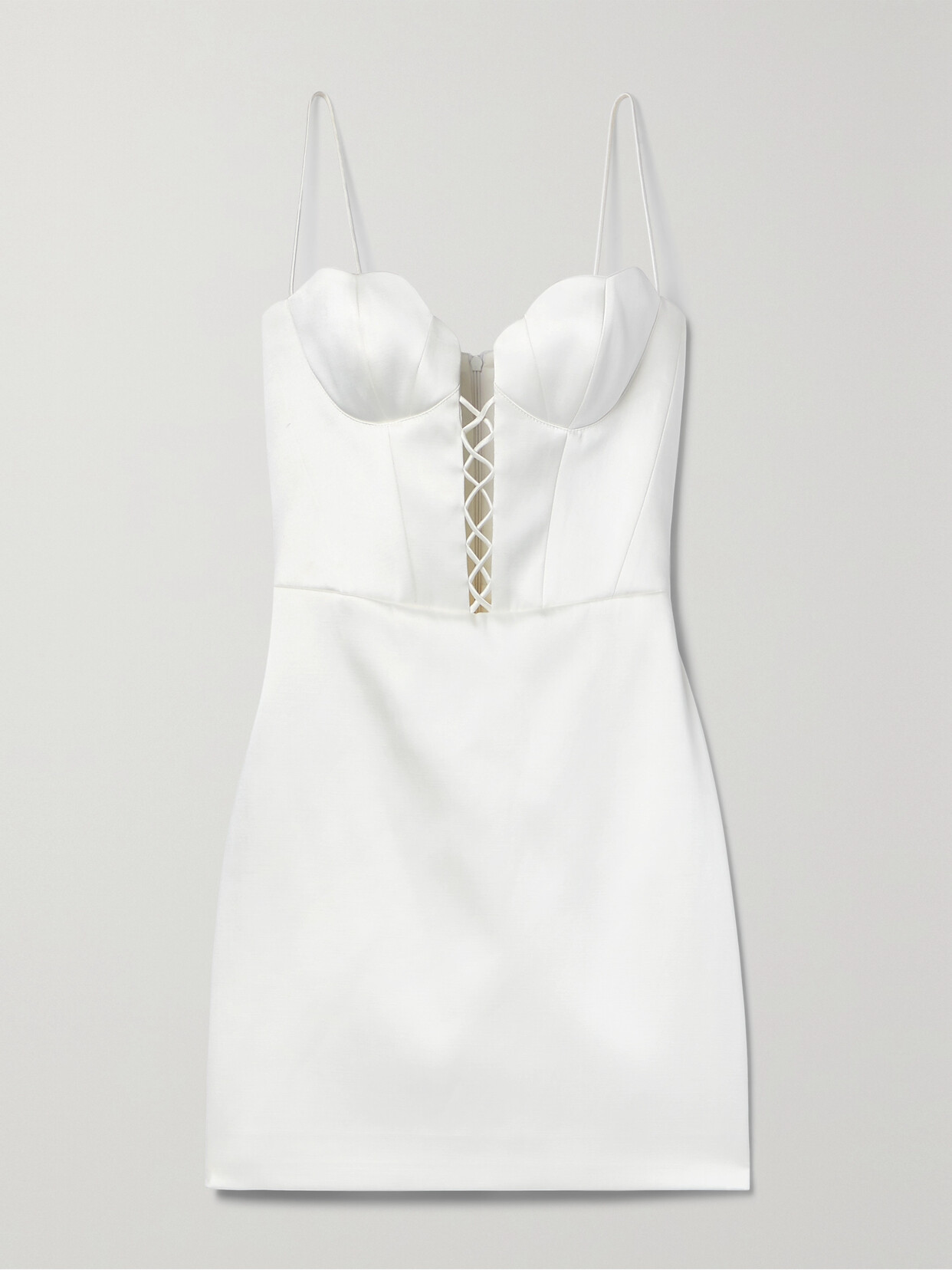 RASARIO - Lace-up Satin Mini Dress - White