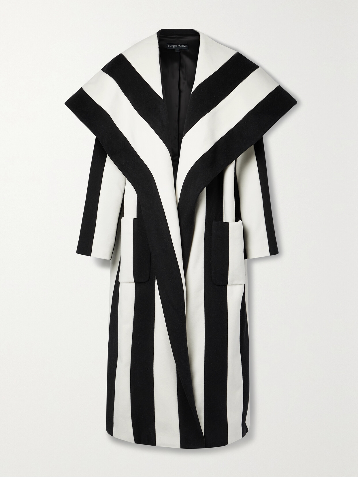 Sergio Hudson - Draped Striped Wool And Cashmere-blend Coat - Black