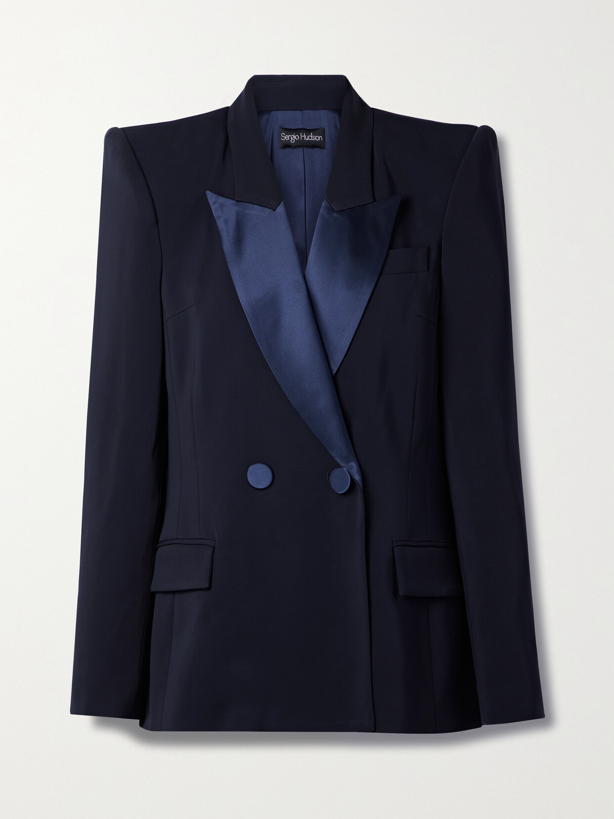 Sergio Hudson - Double-breasted Satin-trimmed Crepe Blazer - Blue