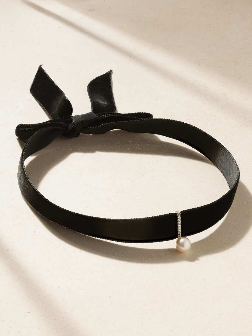 Mateo Lady Velvet, 14-karat Gold, Pearl And Diamond Choker