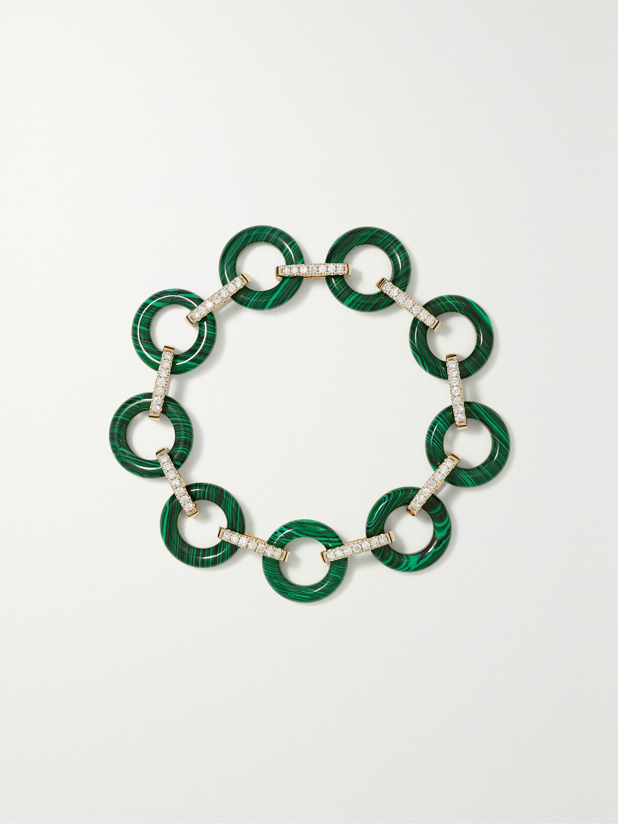 MATEO DONUT 14-KARAT GOLD, MALACHITE AND DIAMOND BRACELET