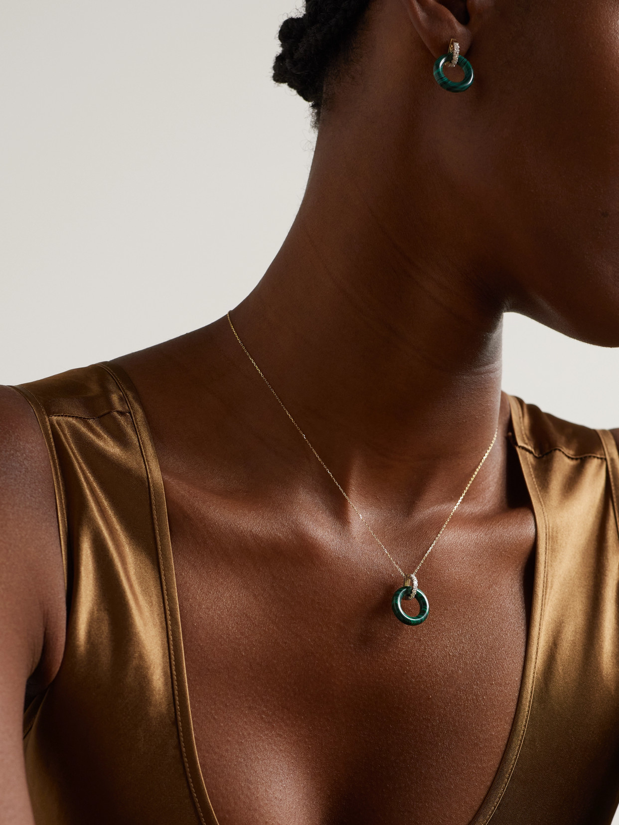 Shop Mateo Donut 14-karat Gold, Malachite And Diamond Necklace