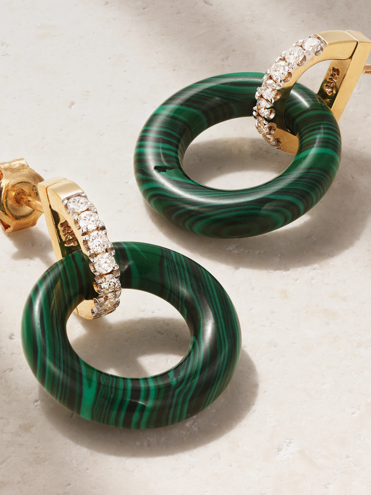 Shop Mateo Door Knockers 14-karat Gold, Malachite And Diamond Hoop Earrings