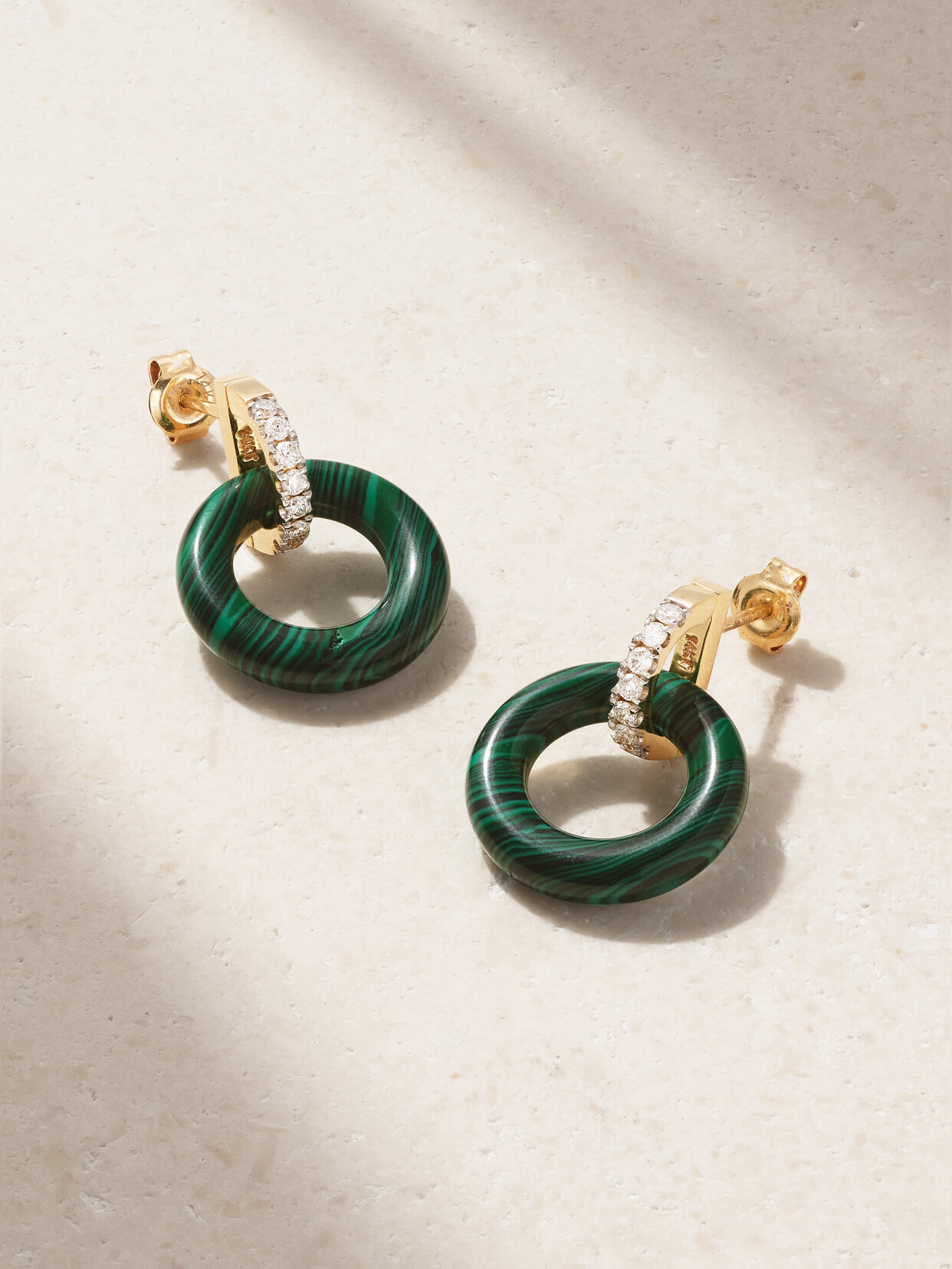 Mateo Door Knockers 14-karat Gold, Malachite And Diamond Hoop Earrings