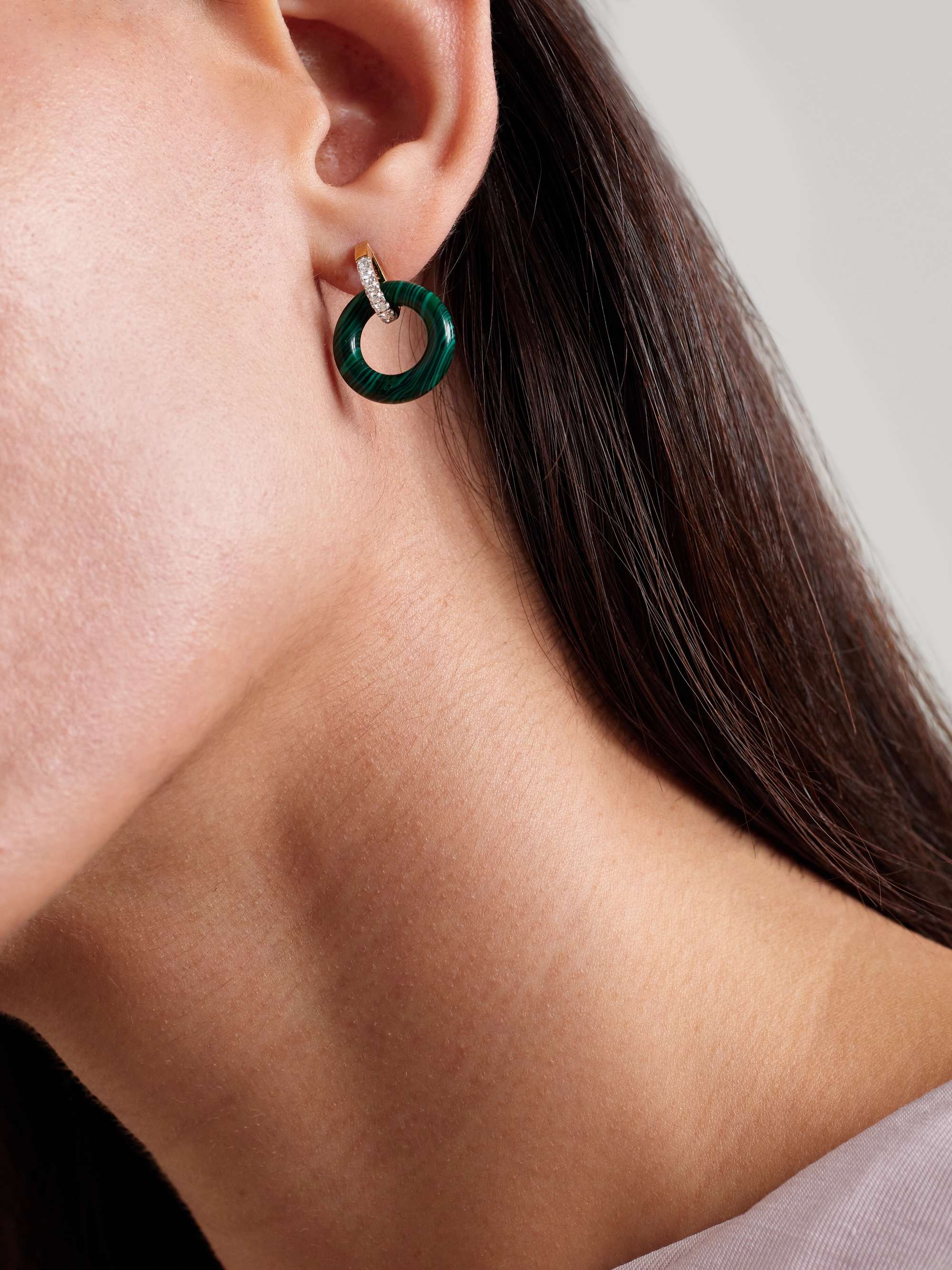 MATEO Door Knockers 14-karat gold, malachite and diamond hoop earrings