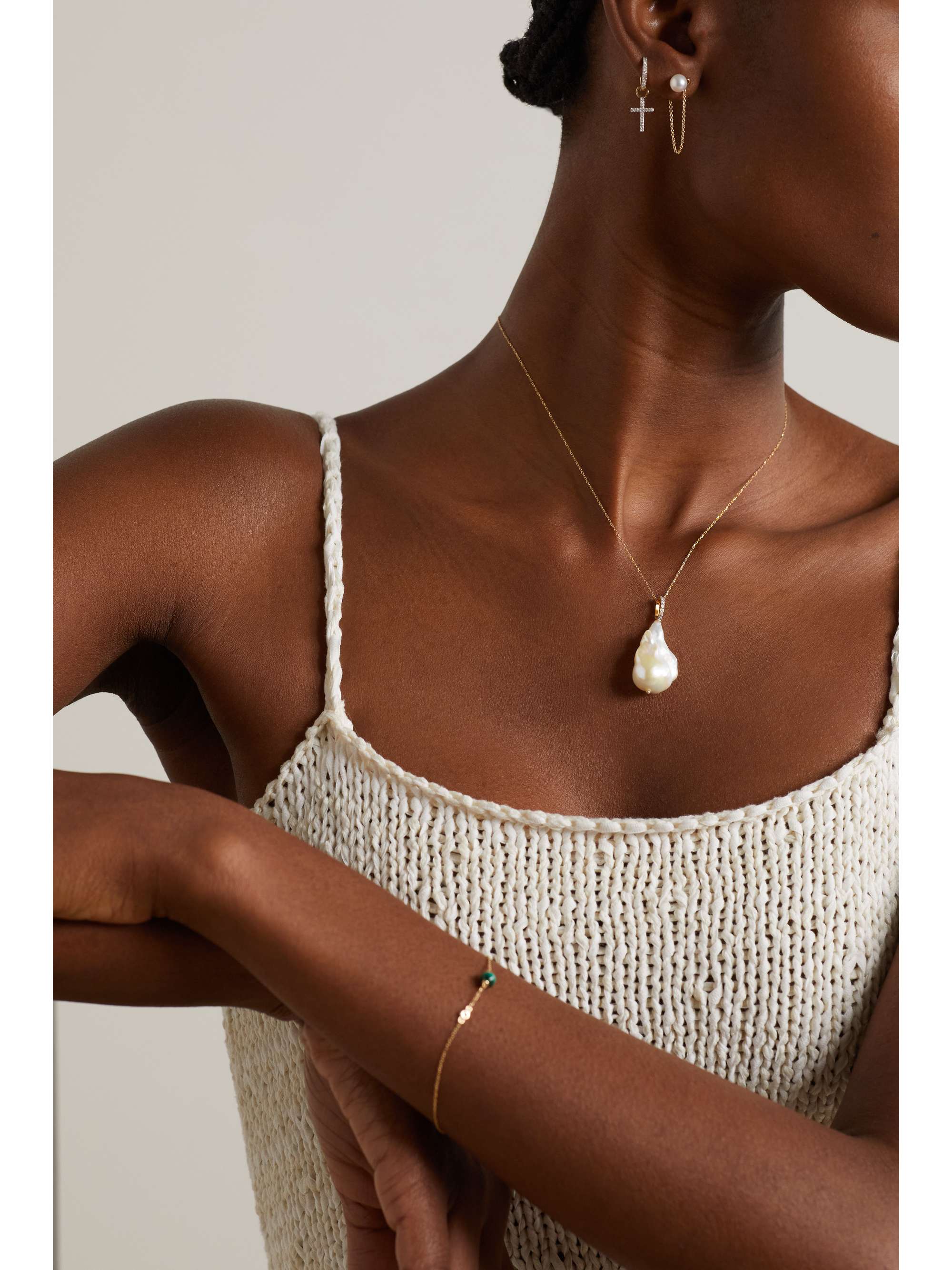 MATEO 14-karat gold, pearl and diamond necklace
