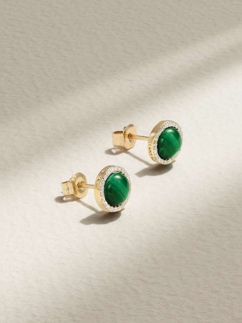 Mateo 14-karat Yellow And White Gold, Malachite And Diamond Earrings