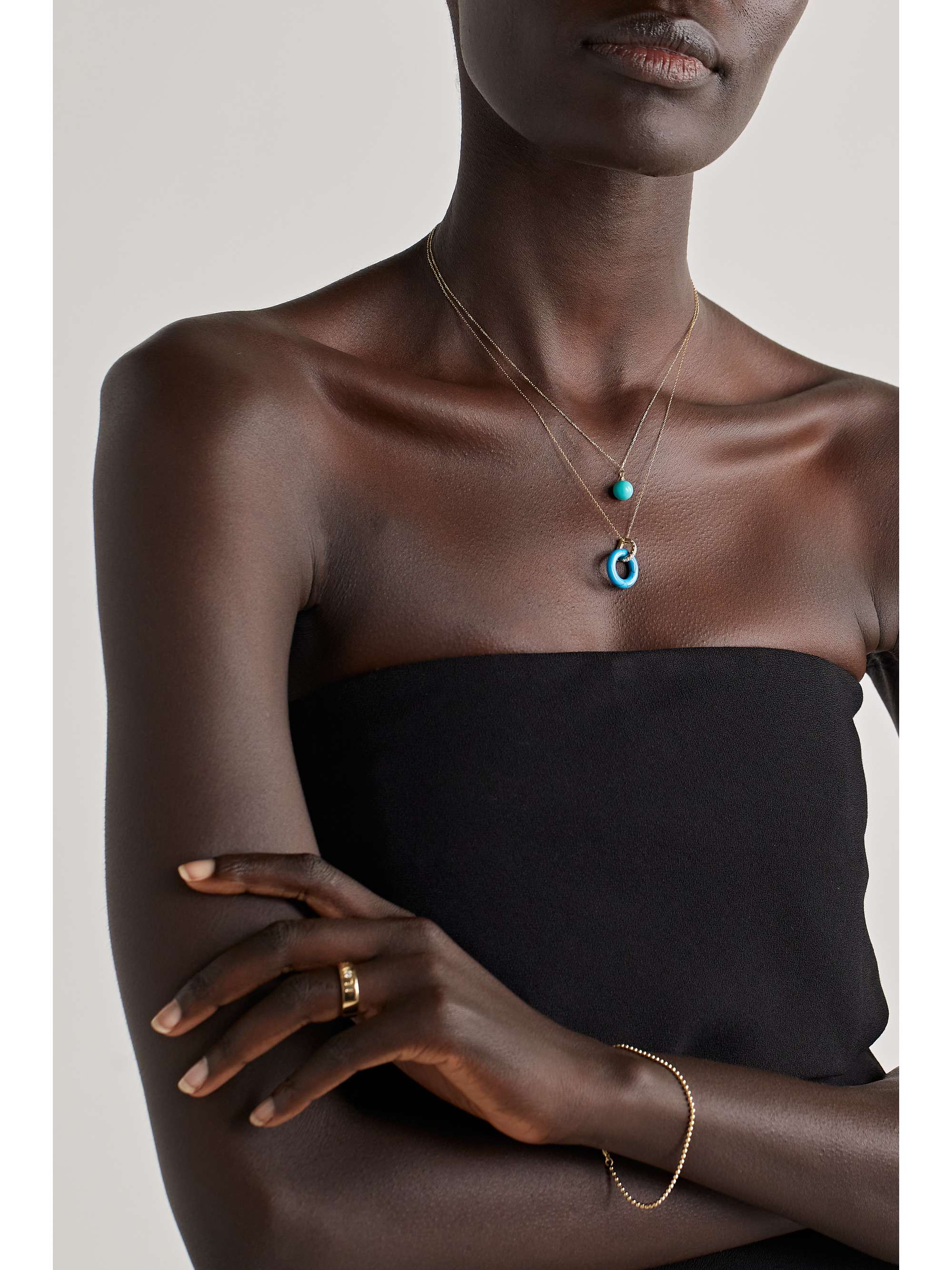 MATEO 14-karat gold, turquoise and diamond necklace