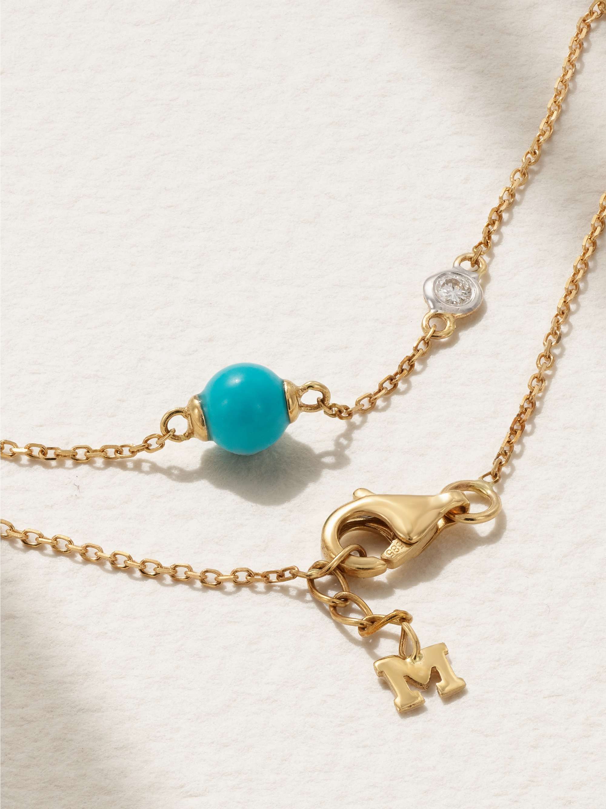 MATEO Dot 14-karat gold, turquoise and diamond bracelet