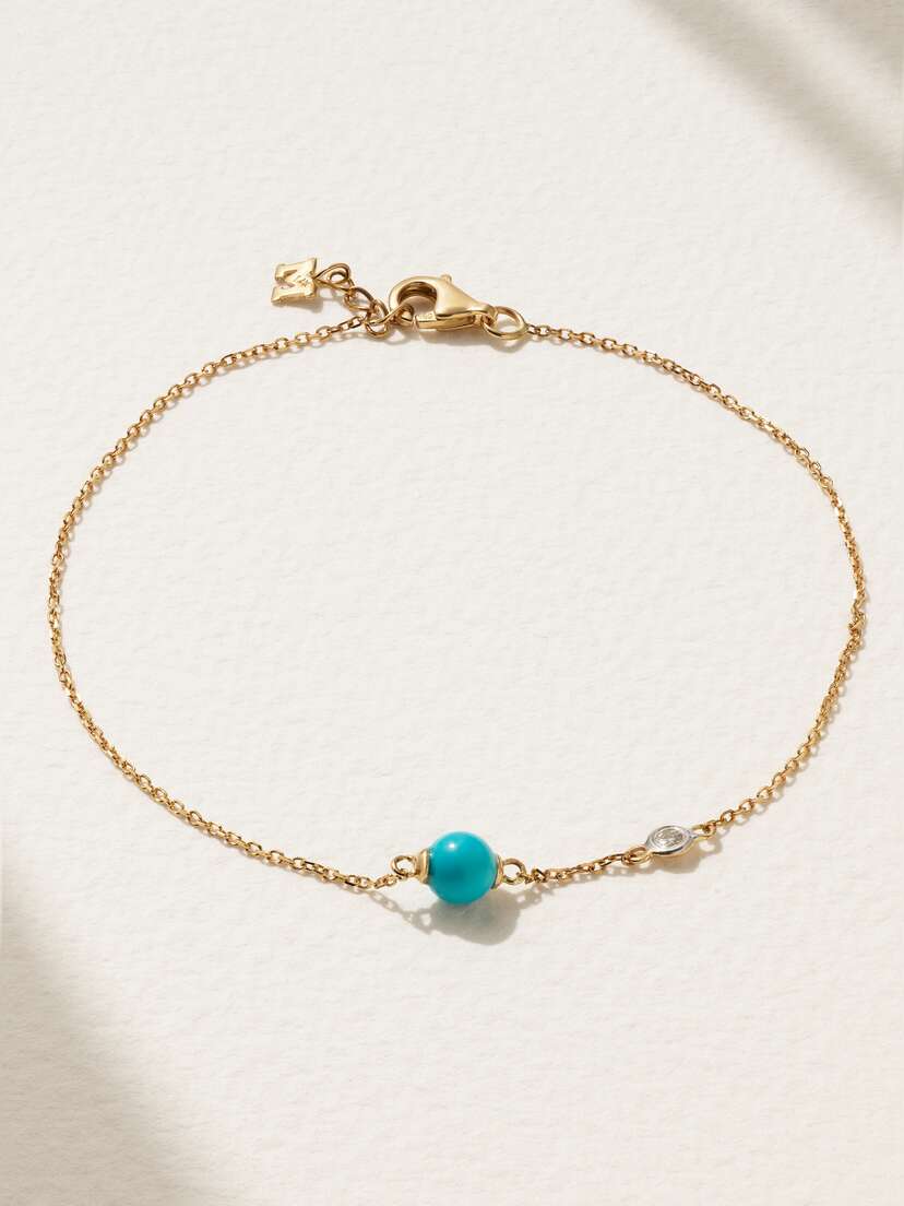 Mateo Dot 14-karat Gold, Turquoise And Diamond Bracelet