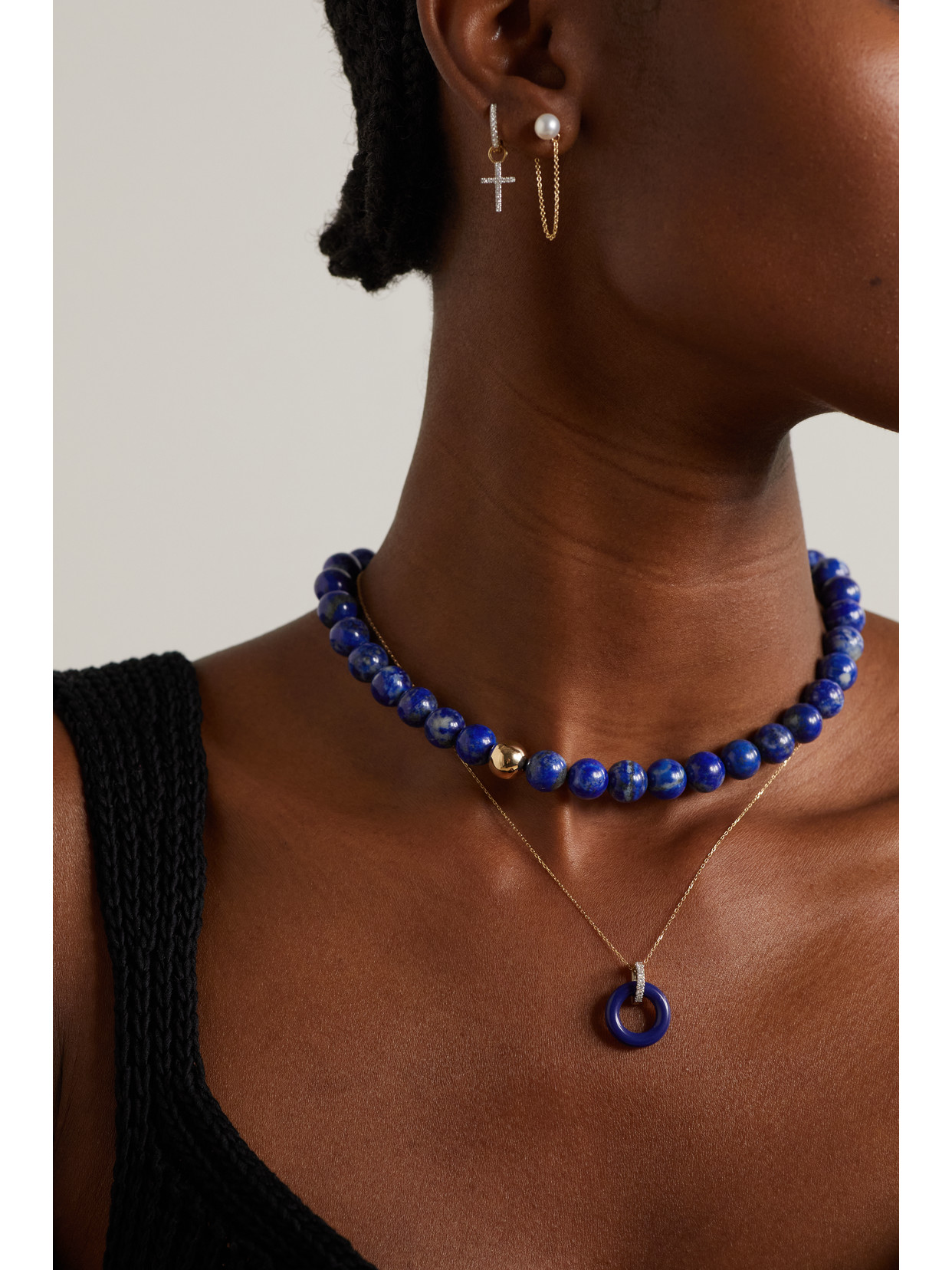 Mateo Donut 14-karat Gold, Lapis Lazuli And Diamond Necklace In Gold