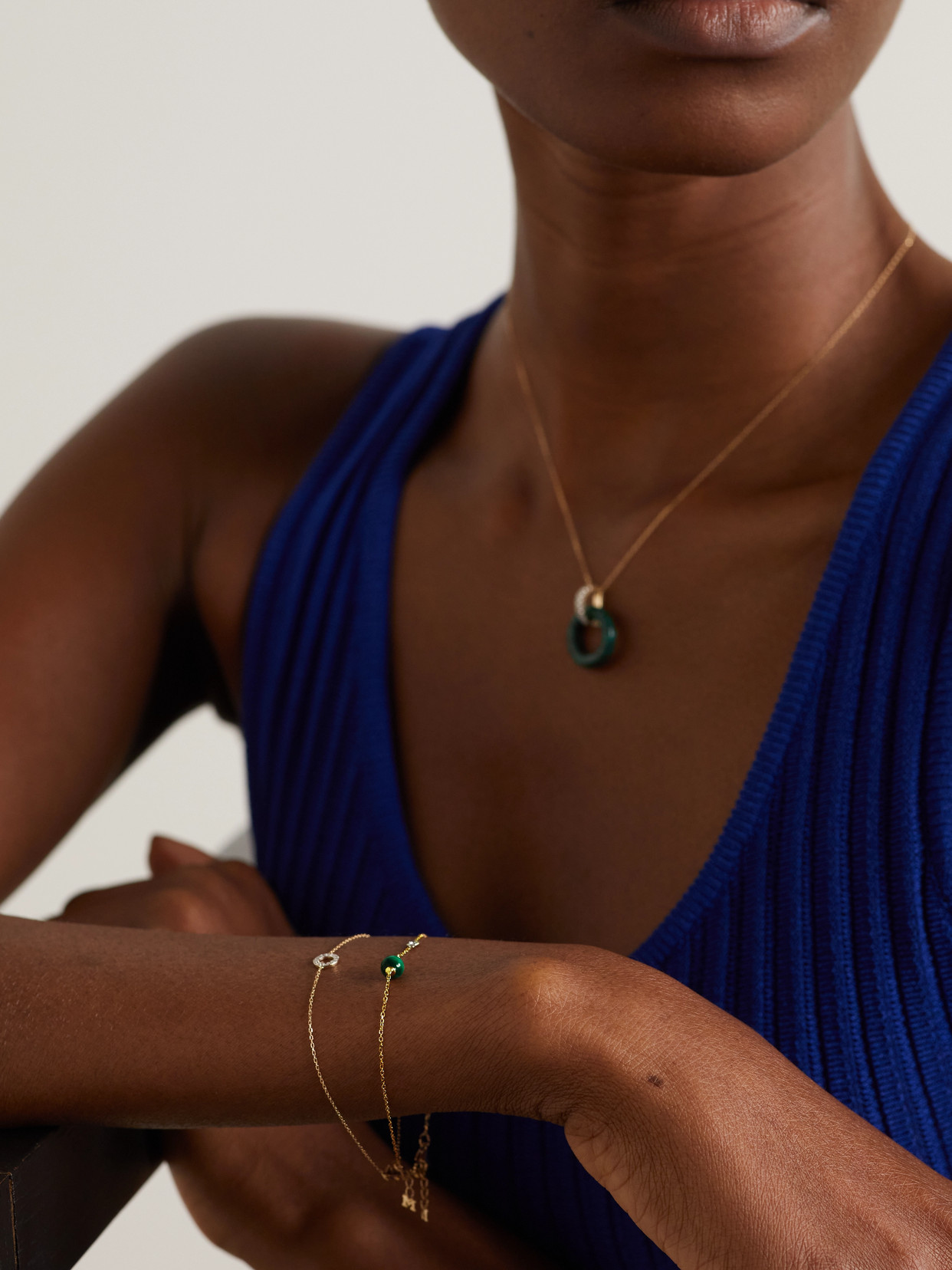 Mateo Dot 14-karat Gold, Malachite And Diamond Bracelet In Gold