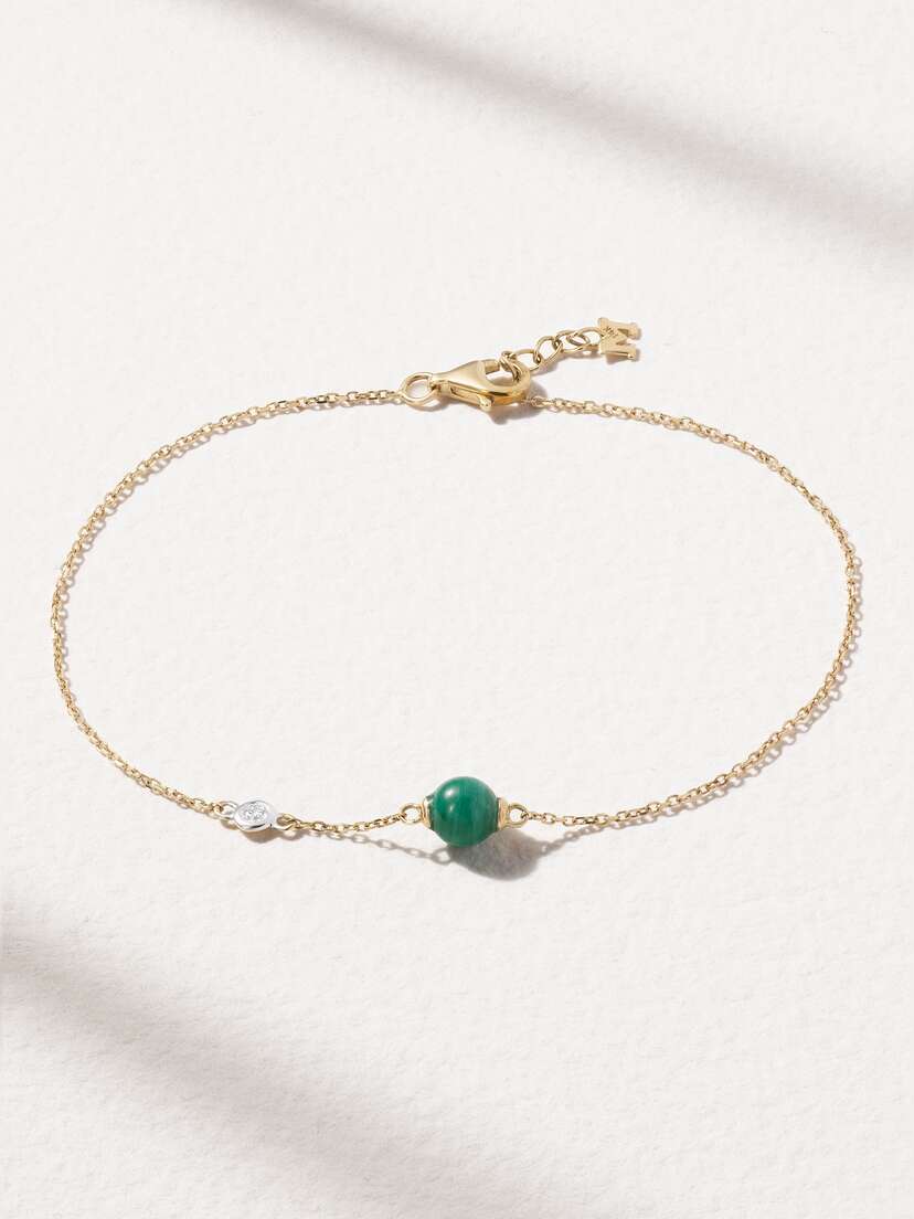 Mateo Dot 14-karat Gold, Malachite And Diamond Bracelet