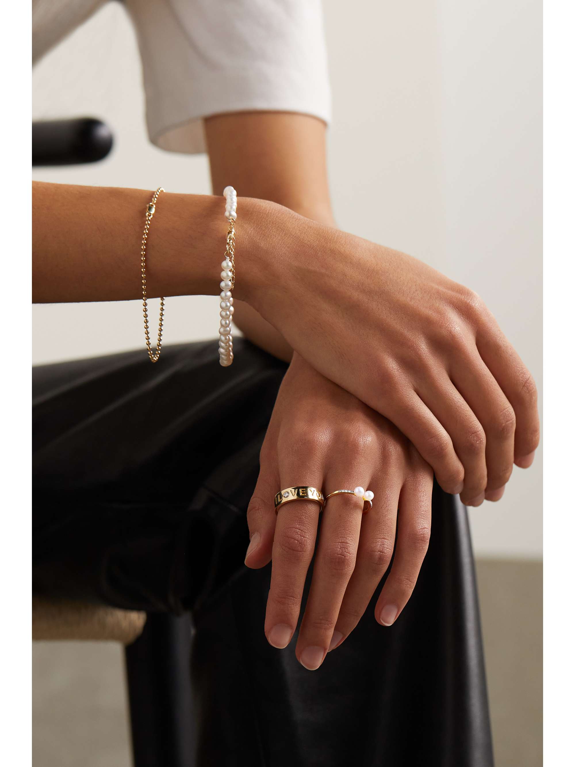 MATEO 14-karat gold, pearl and diamond ring