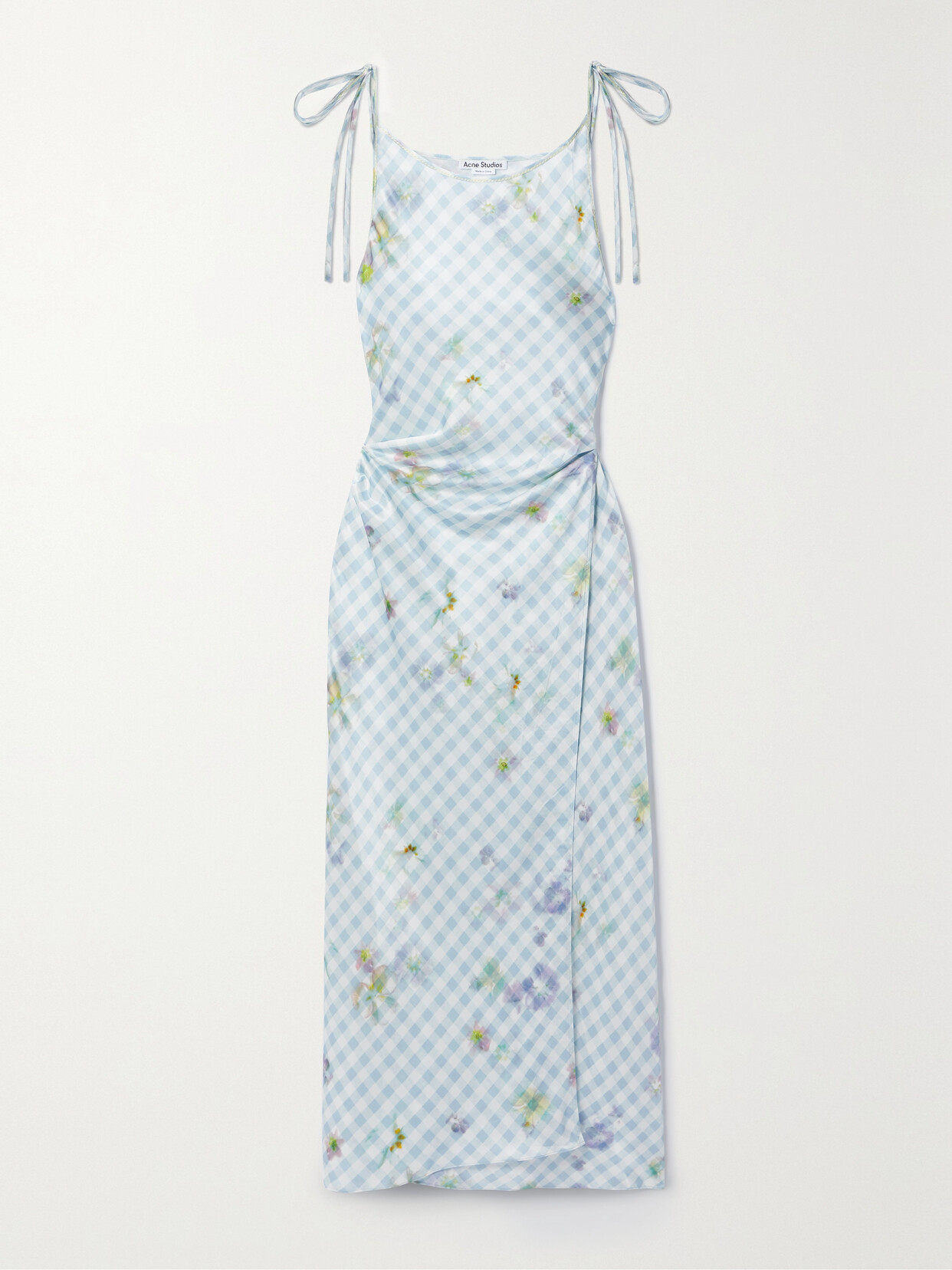 Acne Studios - Wrap-effect Printed Satin Maxi Dress - Blue