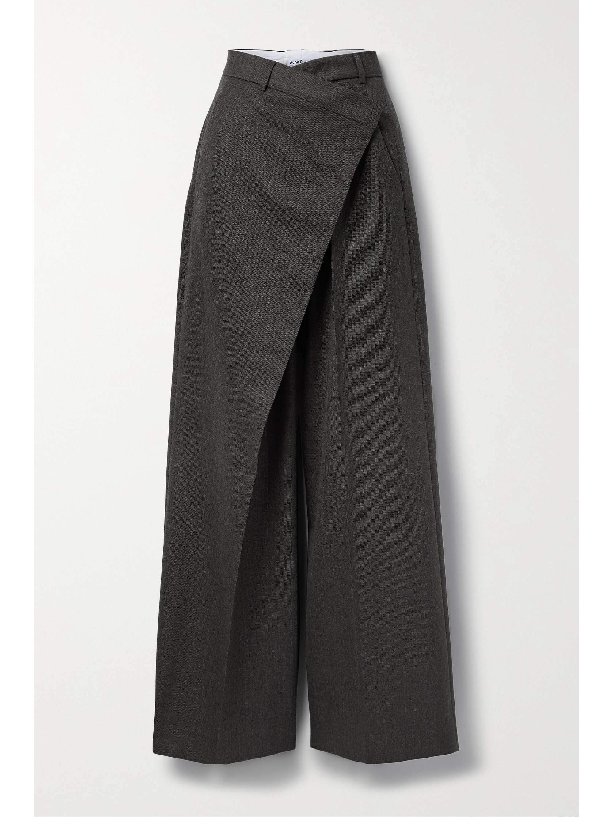 Tailored Wool Blend Wrap Detail Wide Leg Pants