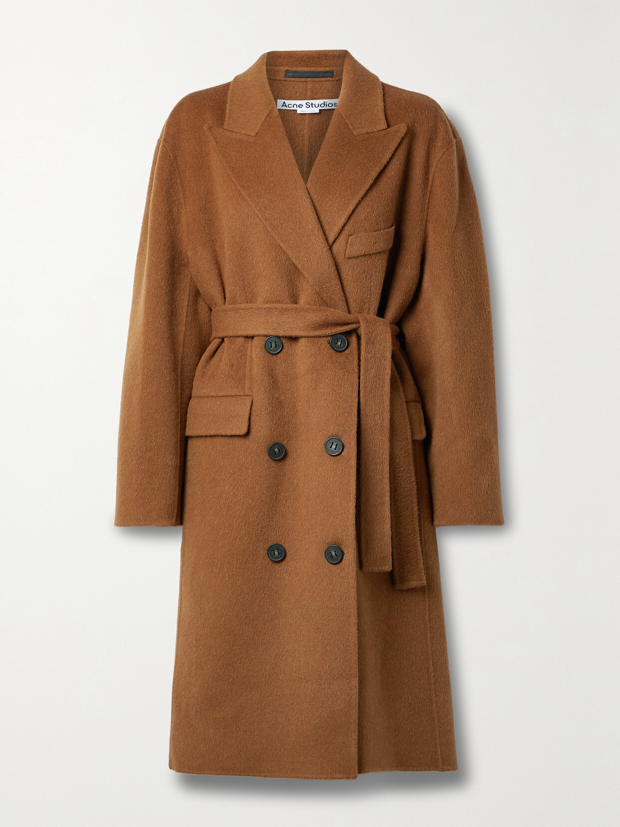 Acne Studios Belted Double-breasted Brushed Wool And Alpaca-blend Coat In Brown