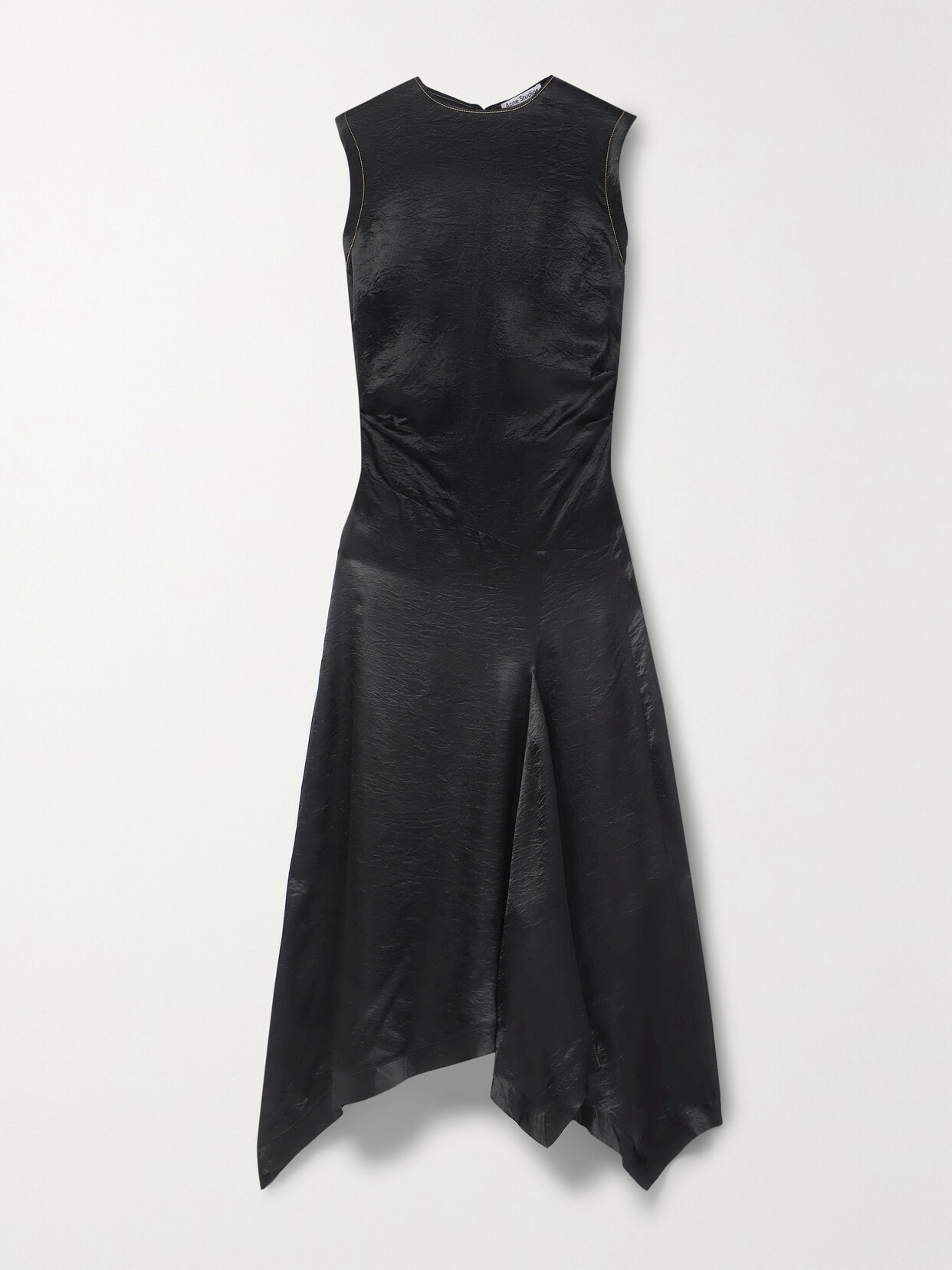 Acne Studios - Asymmetric Crinkled-satin Midi Dress - Black