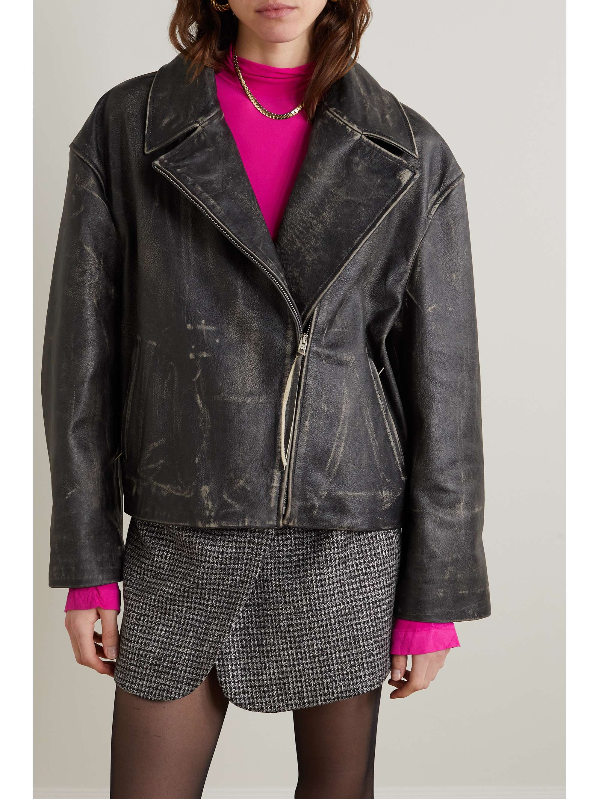 ACNE STUDIOS Oversized distressed leather biker jacket |