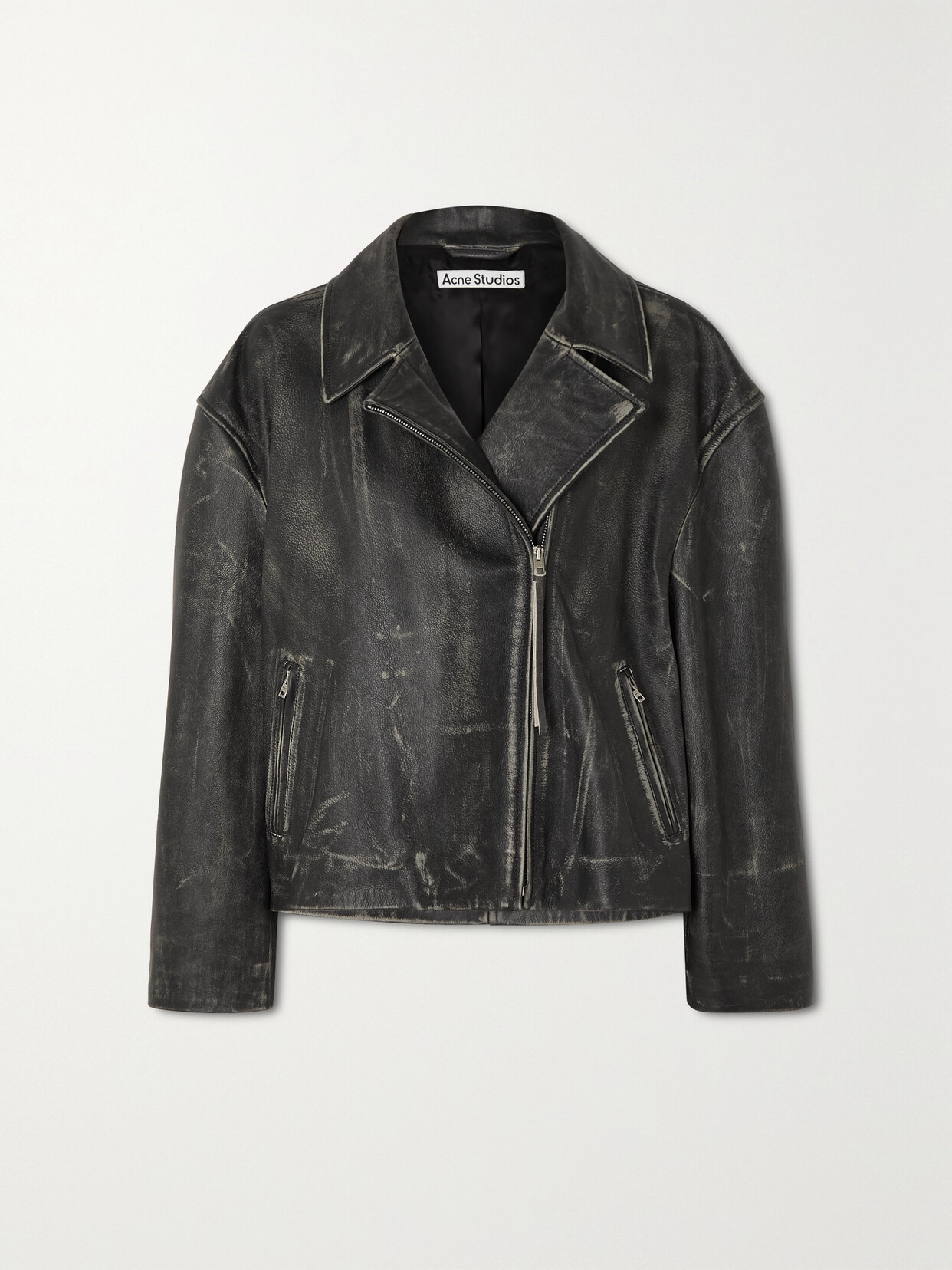 Acne Studios - Oversized Distressed Leather Biker Jacket - Black