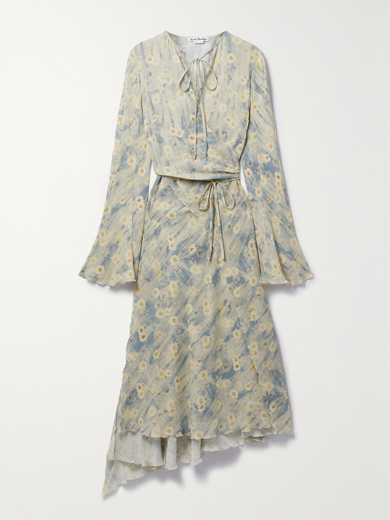 Acne Studios Asymmetric Floral-print Crepe Wrap Midi Dress In Blue