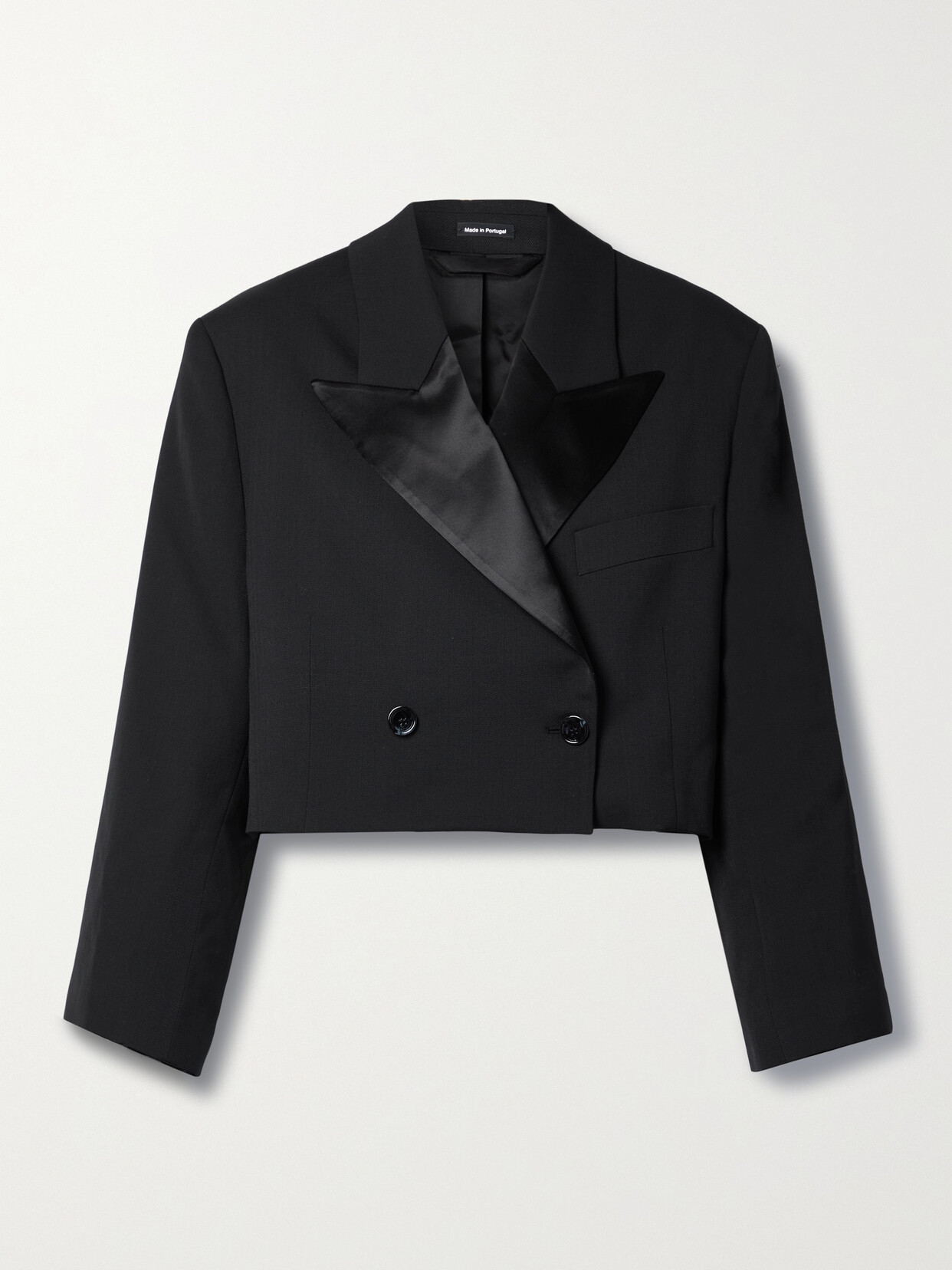 Acne Studios - Cropped Satin-trimmed Crepe Blazer - Black