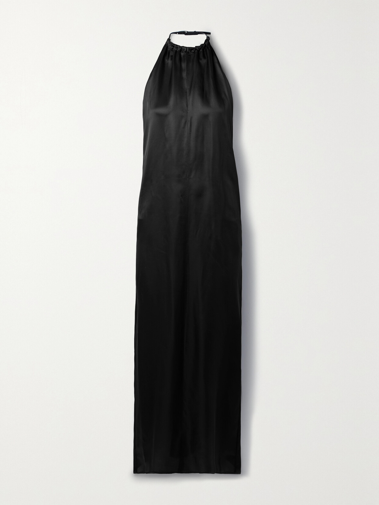 Acne Studios Gathered Leather-trimmed Satin Halterneck Maxi Dress - Black