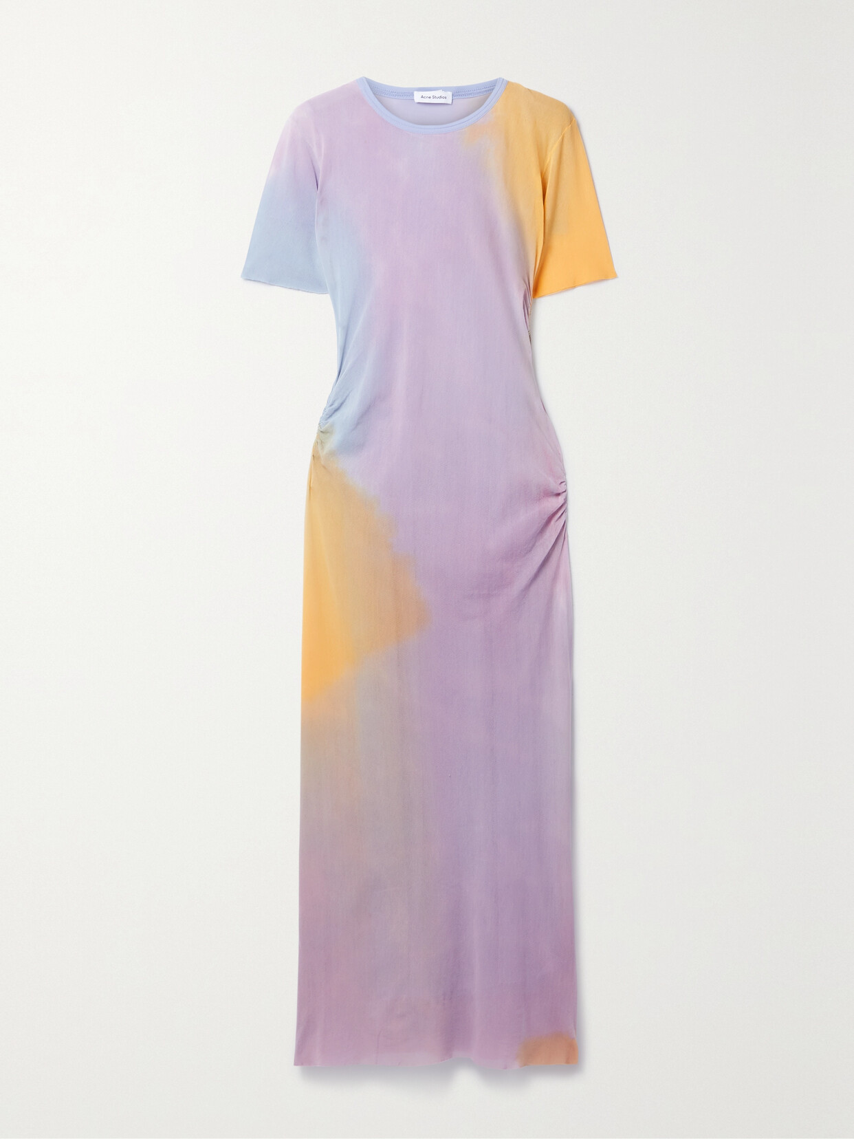 ACNE STUDIOS RUCHED TIE-DYED COTTON-MESH MIDI DRESS