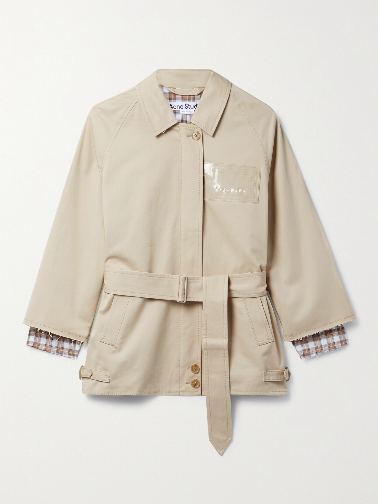 Acne Studios Belted Appliquéd Cotton-blend Gabardine Trench Coat In Neutrals