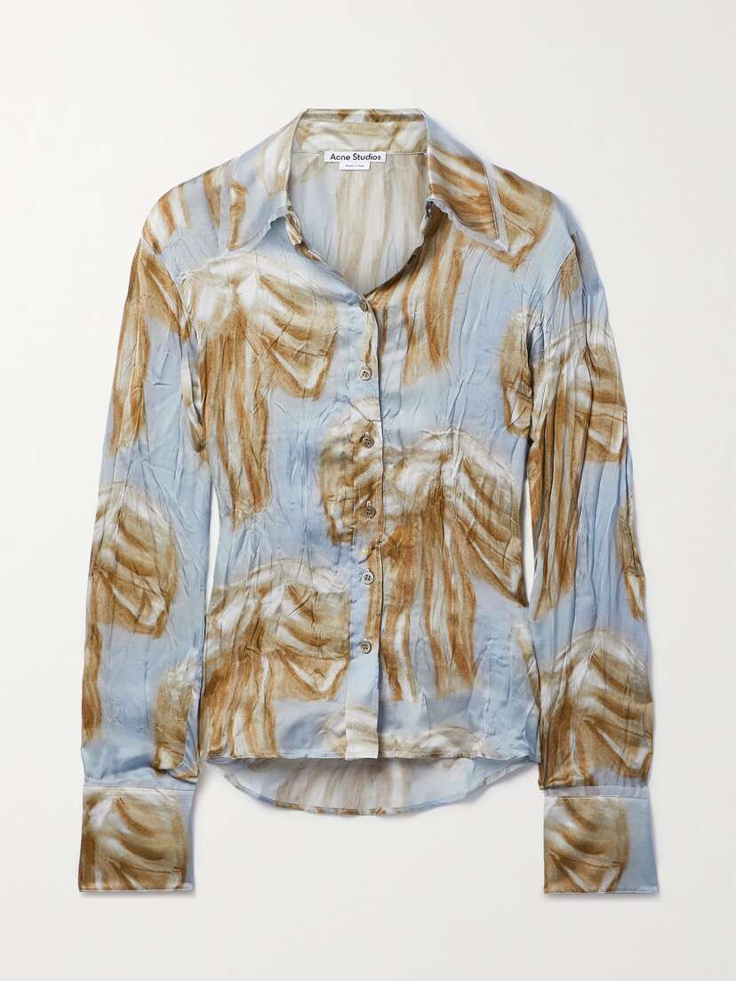 Acne Studios Tulle-trimmed Printed Crinkled-satin Blouse - EU 42