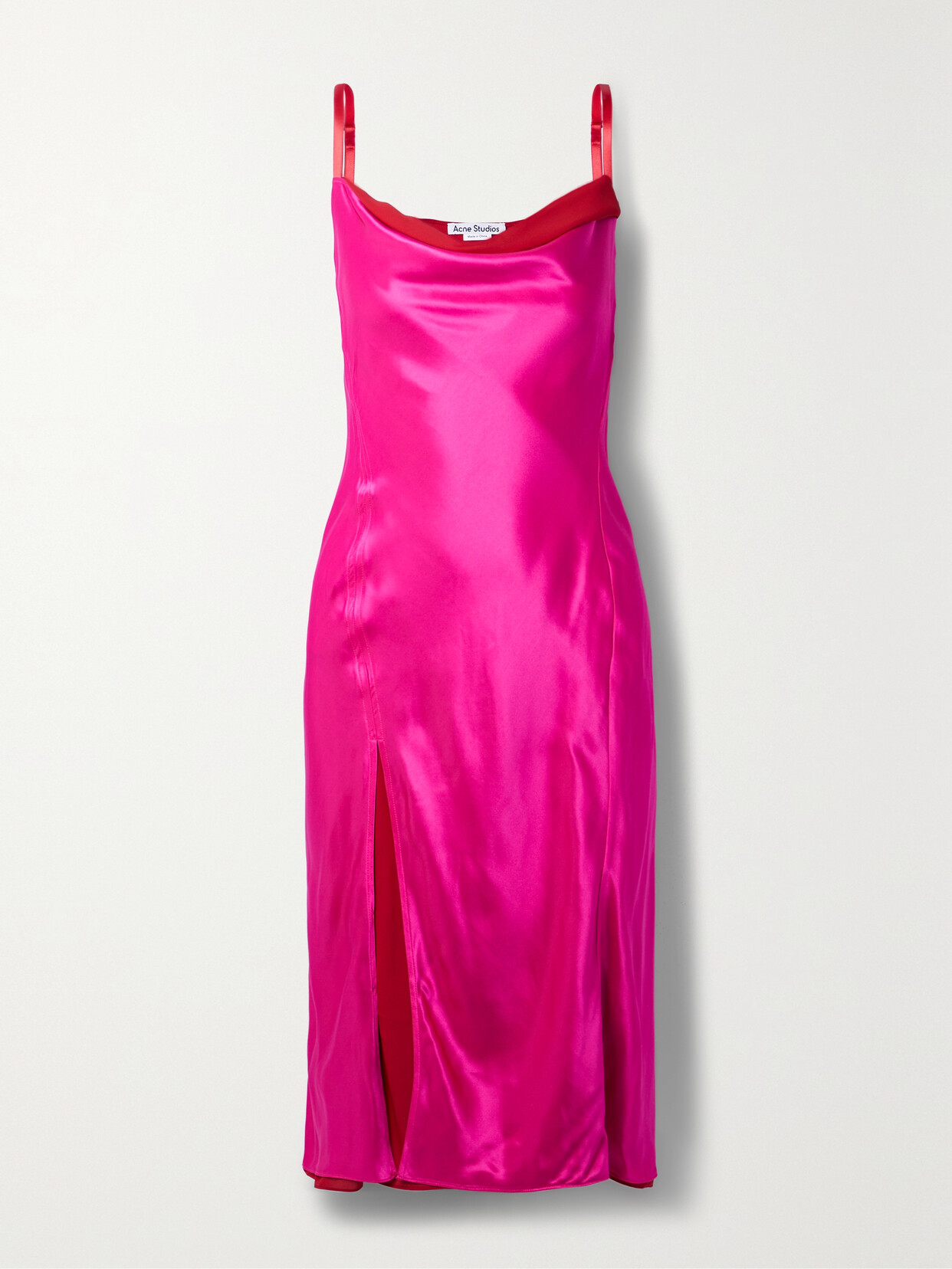 Acne Studios Draped Layered Satin And Crepe De Chine Midi Dress In Pink