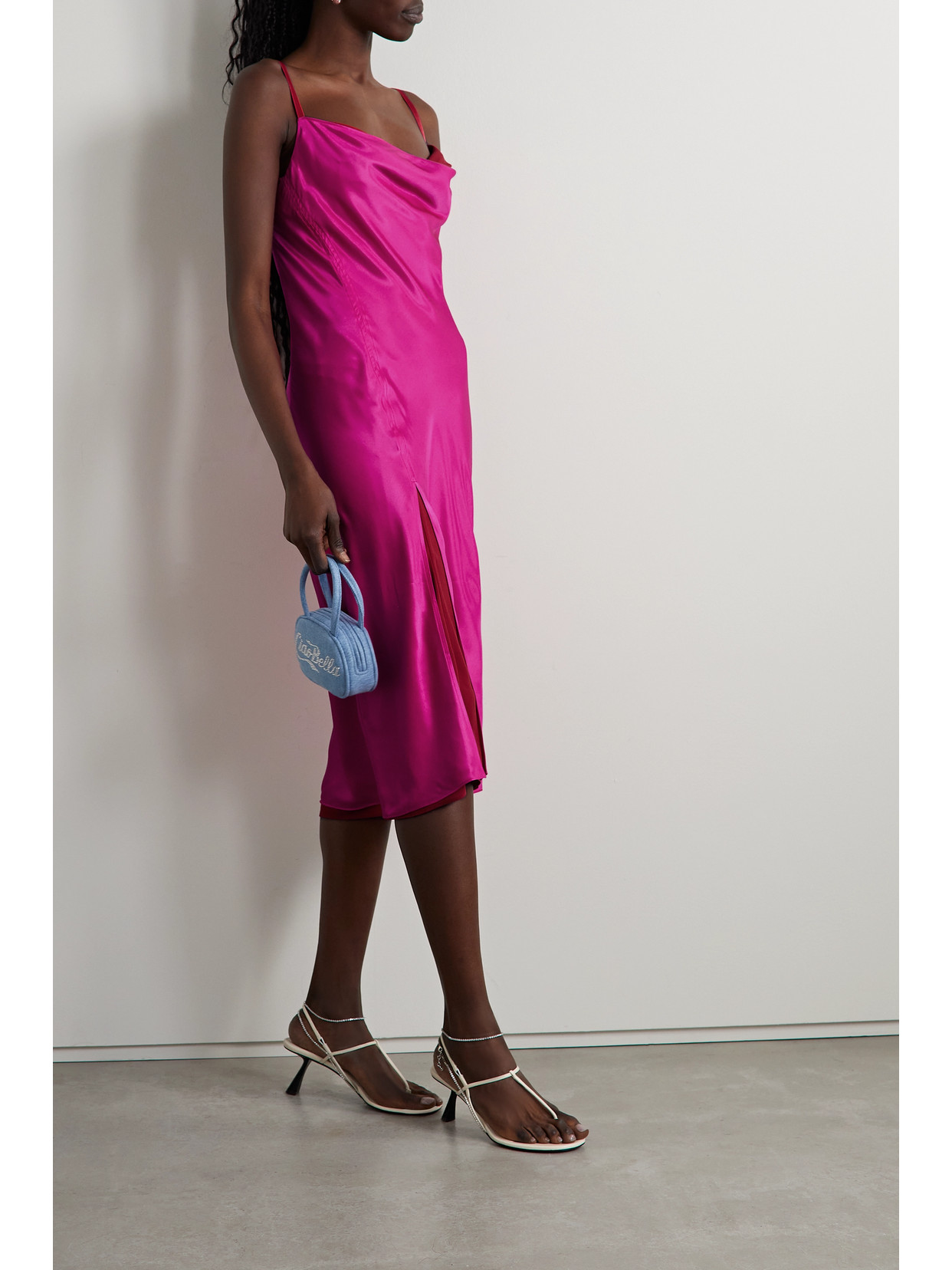 Shop Acne Studios Draped Layered Satin And Crepe De Chine Midi Dress In Pink