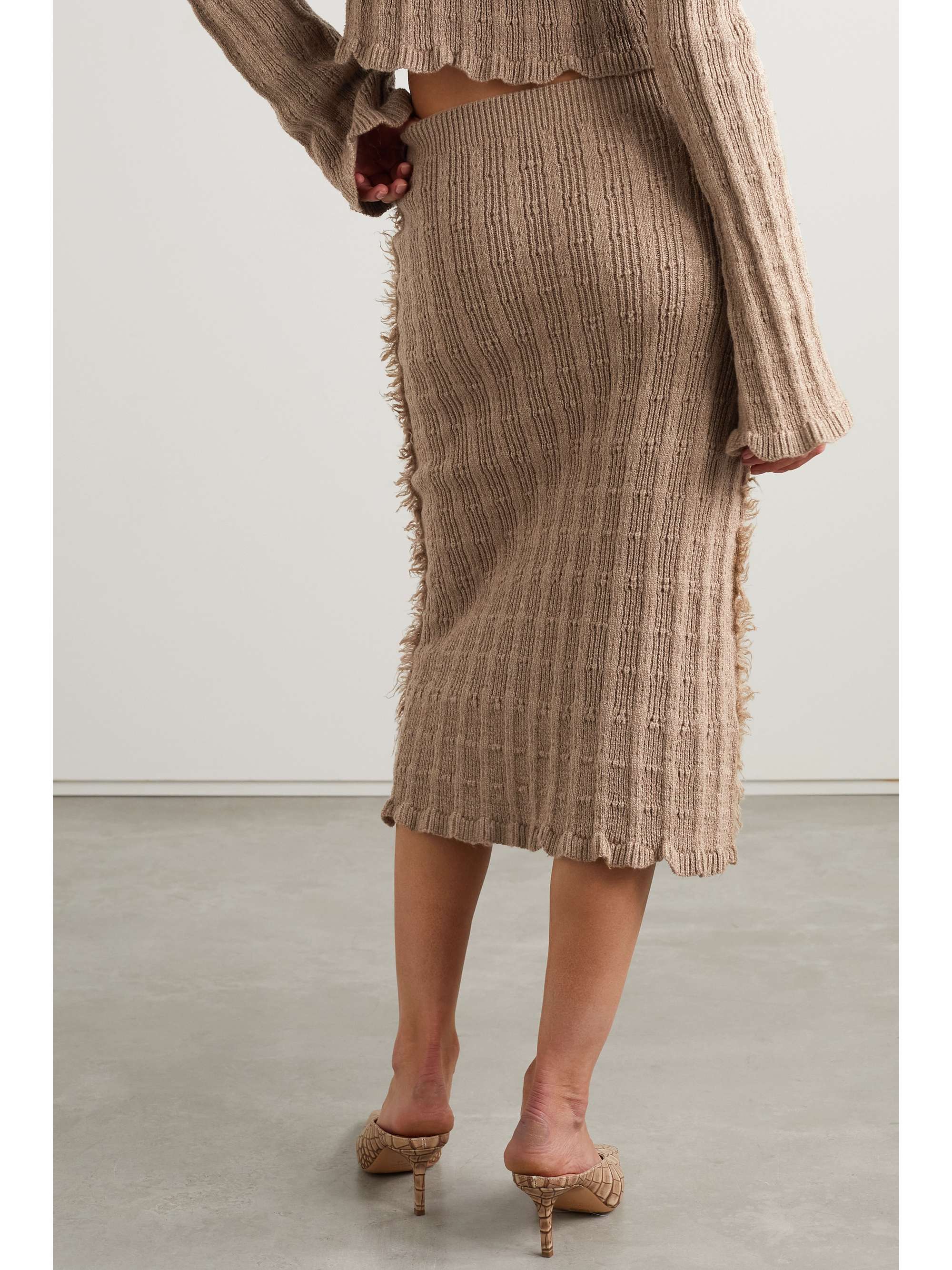 ACNE STUDIOS Frayed ribbed wool-blend midi skirt