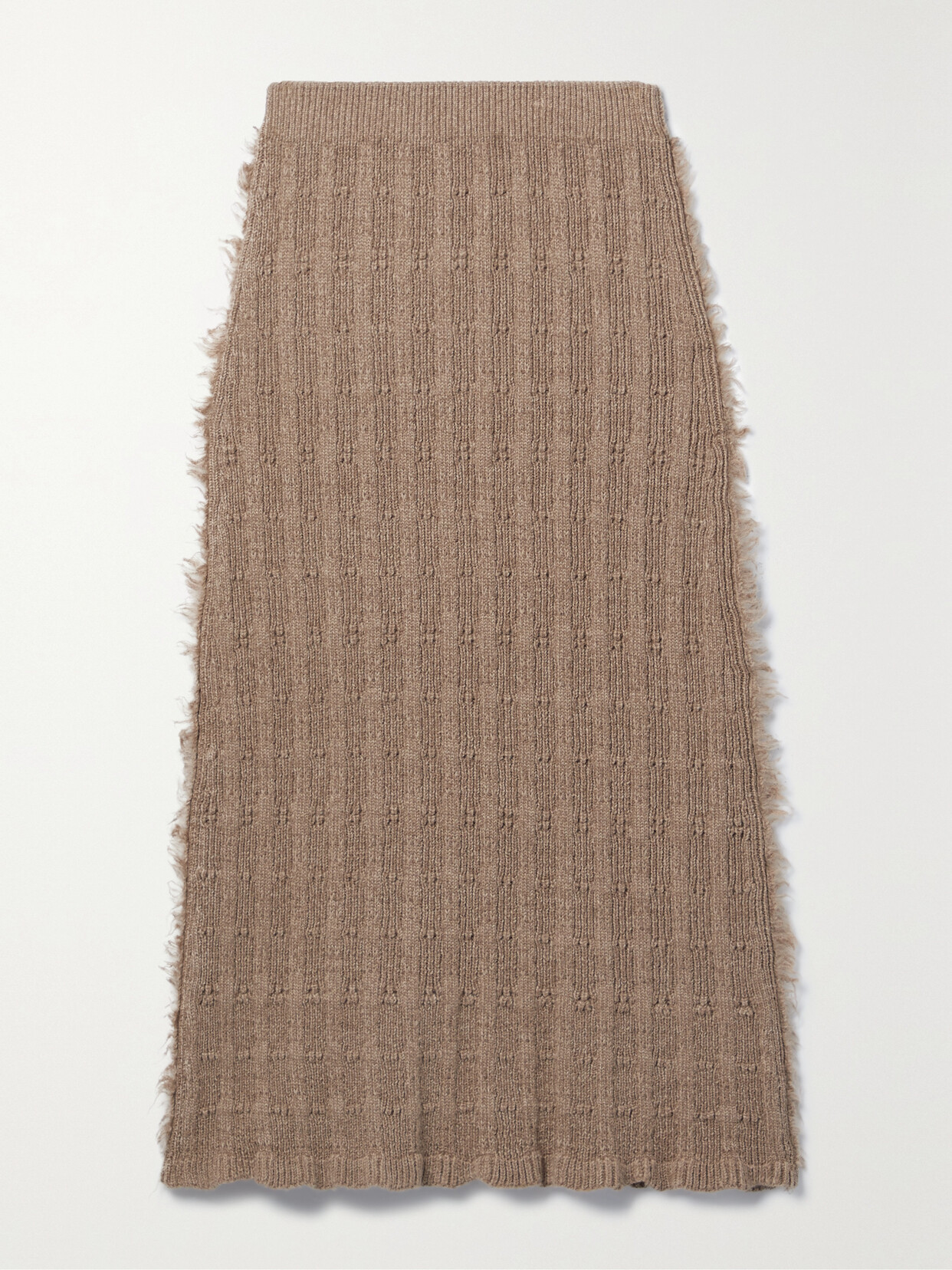 Shop Acne Studios Frayed Ribbed Wool-blend Midi Skirt In Brown