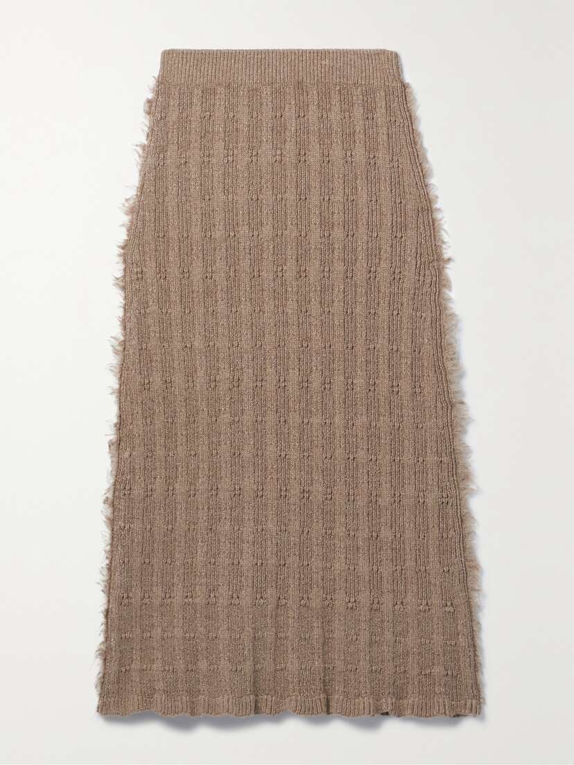 Acne Studios Frayed Ribbed Wool-blend Midi Skirt