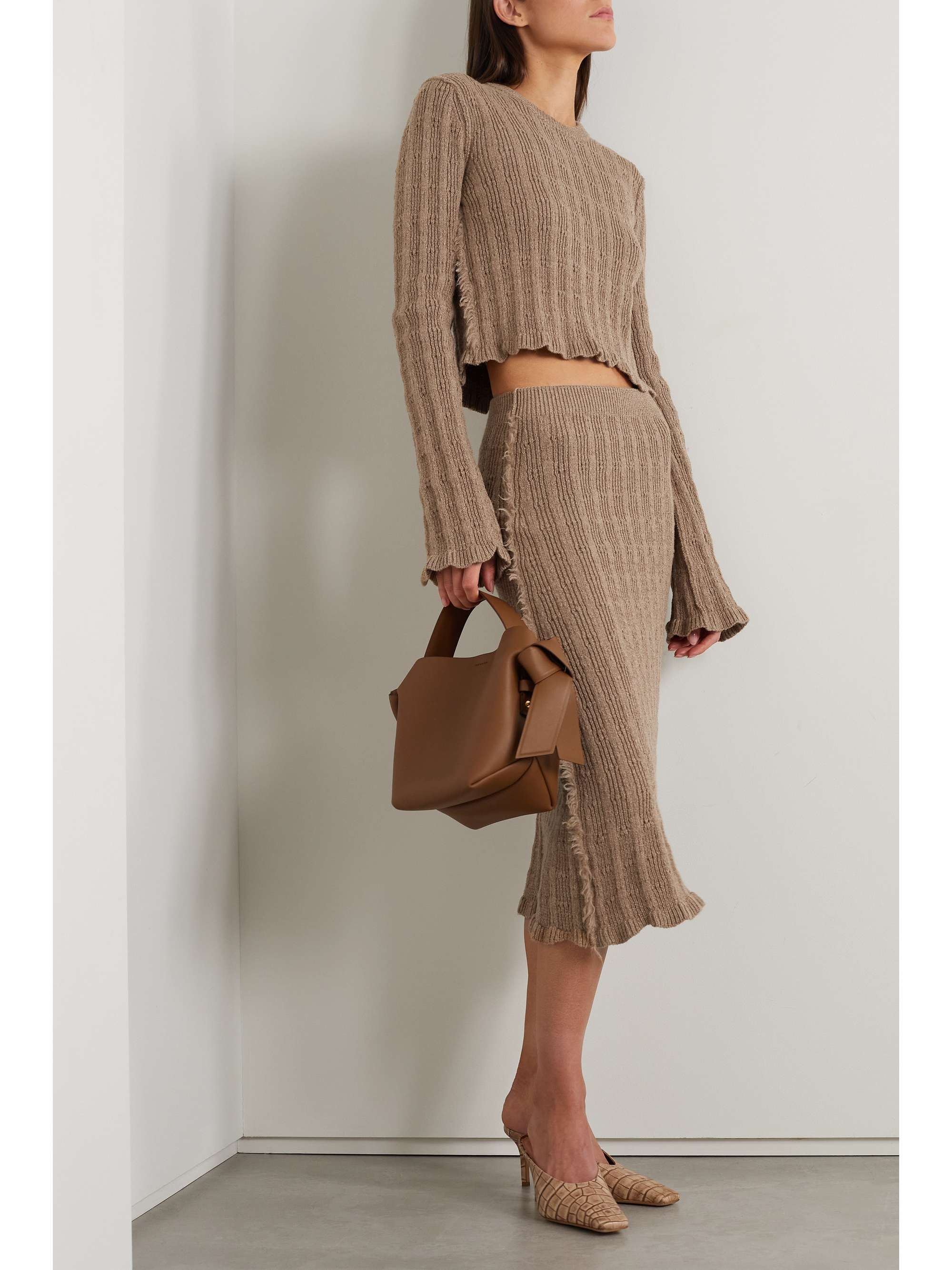 ACNE STUDIOS Frayed ribbed wool-blend midi skirt