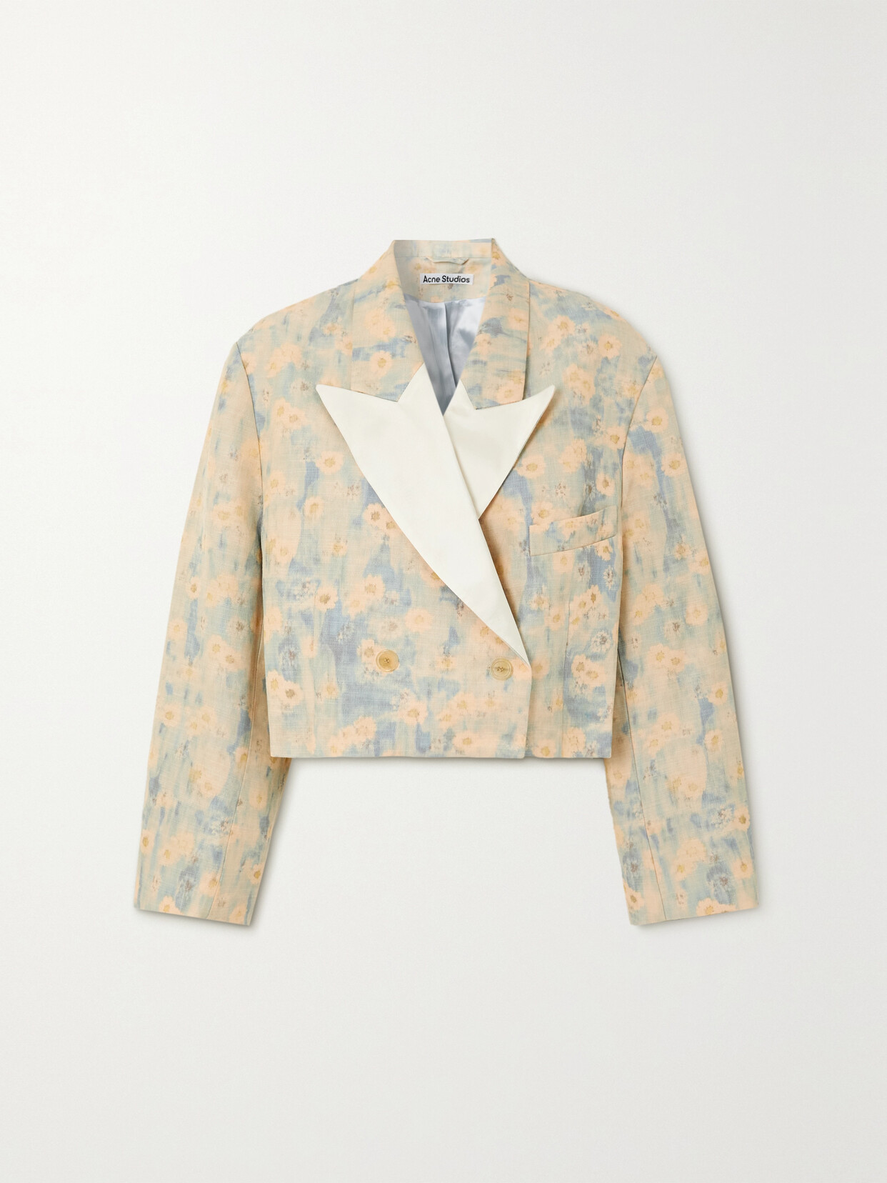 Acne Studios - Cropped Double-breasted Satin-trimmed Floral-print Canvas Blazer - Blue