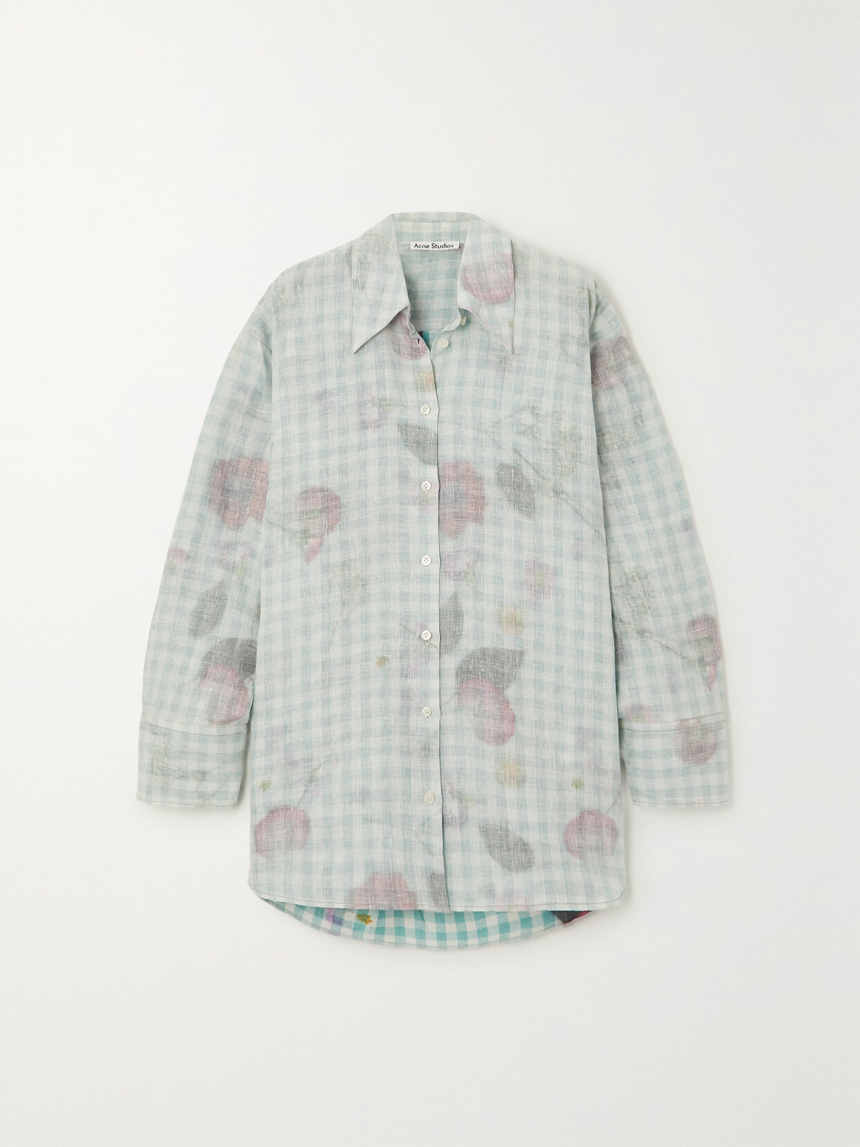 Acne Studios - Oversized Floral-print Gingham Linen Shirt - Green