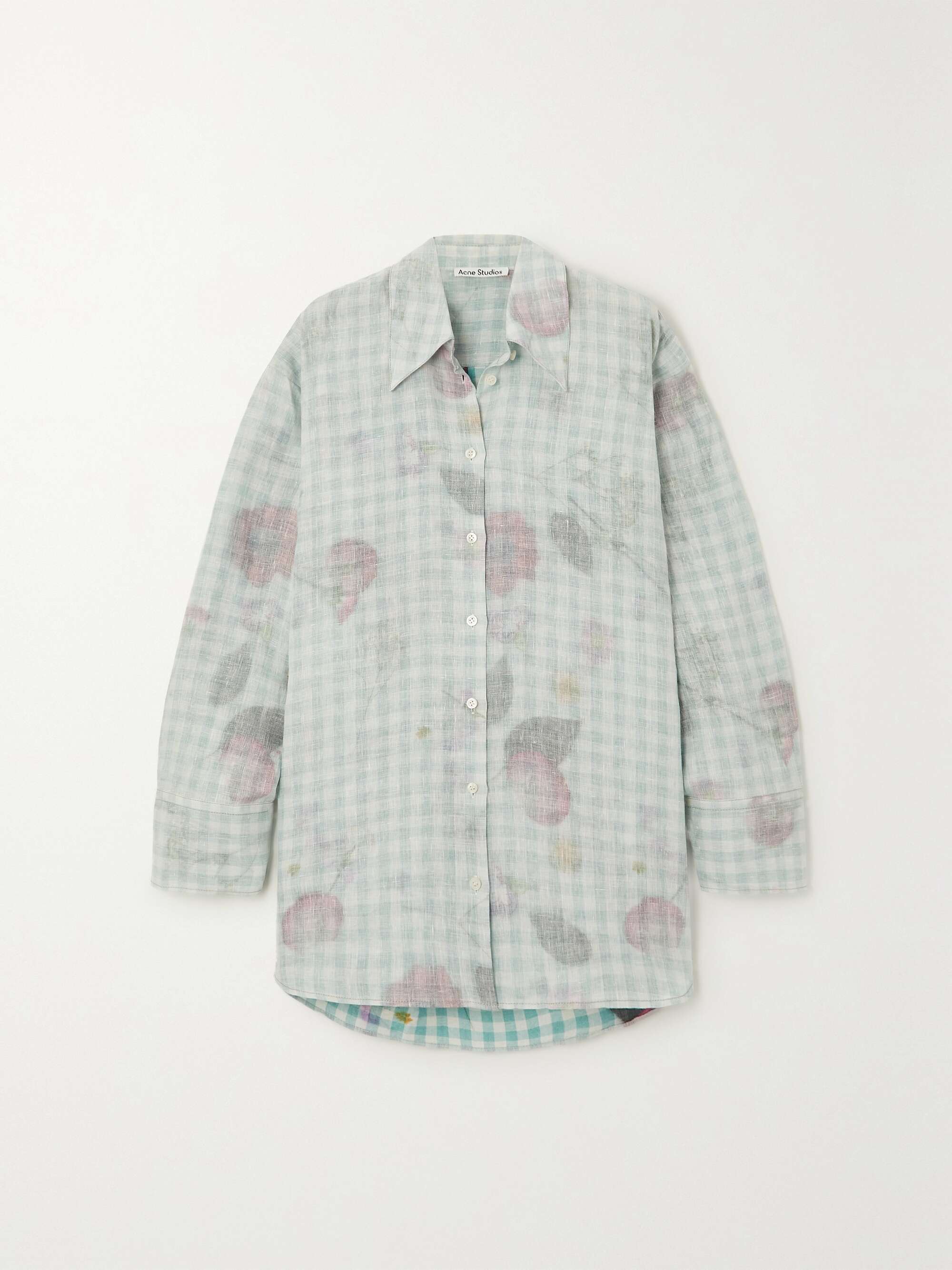 Oversized floral-print gingham linen shirt