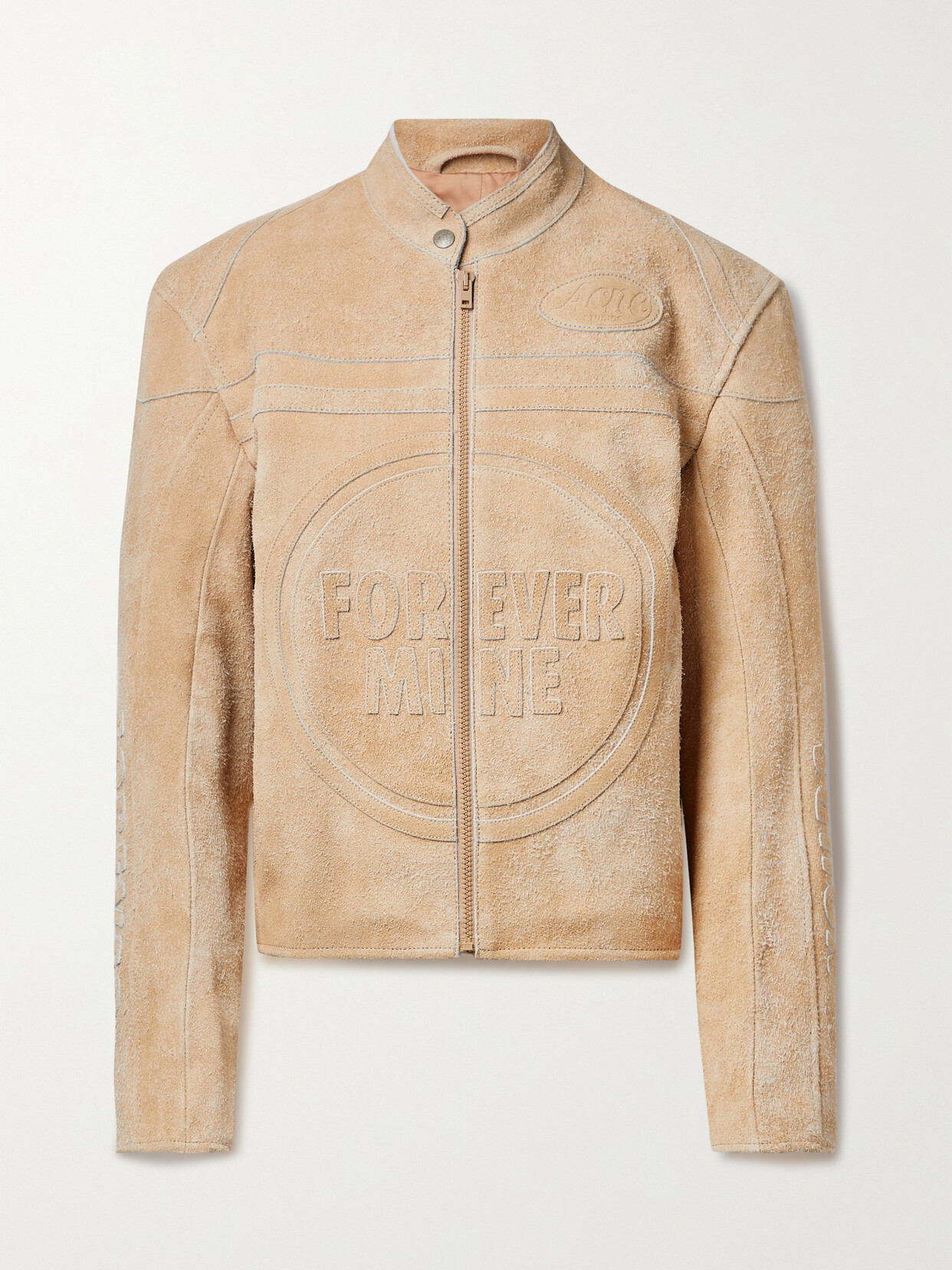 Acne Studios - Appliquéd Brushed-suede Biker Jacket - Neutrals