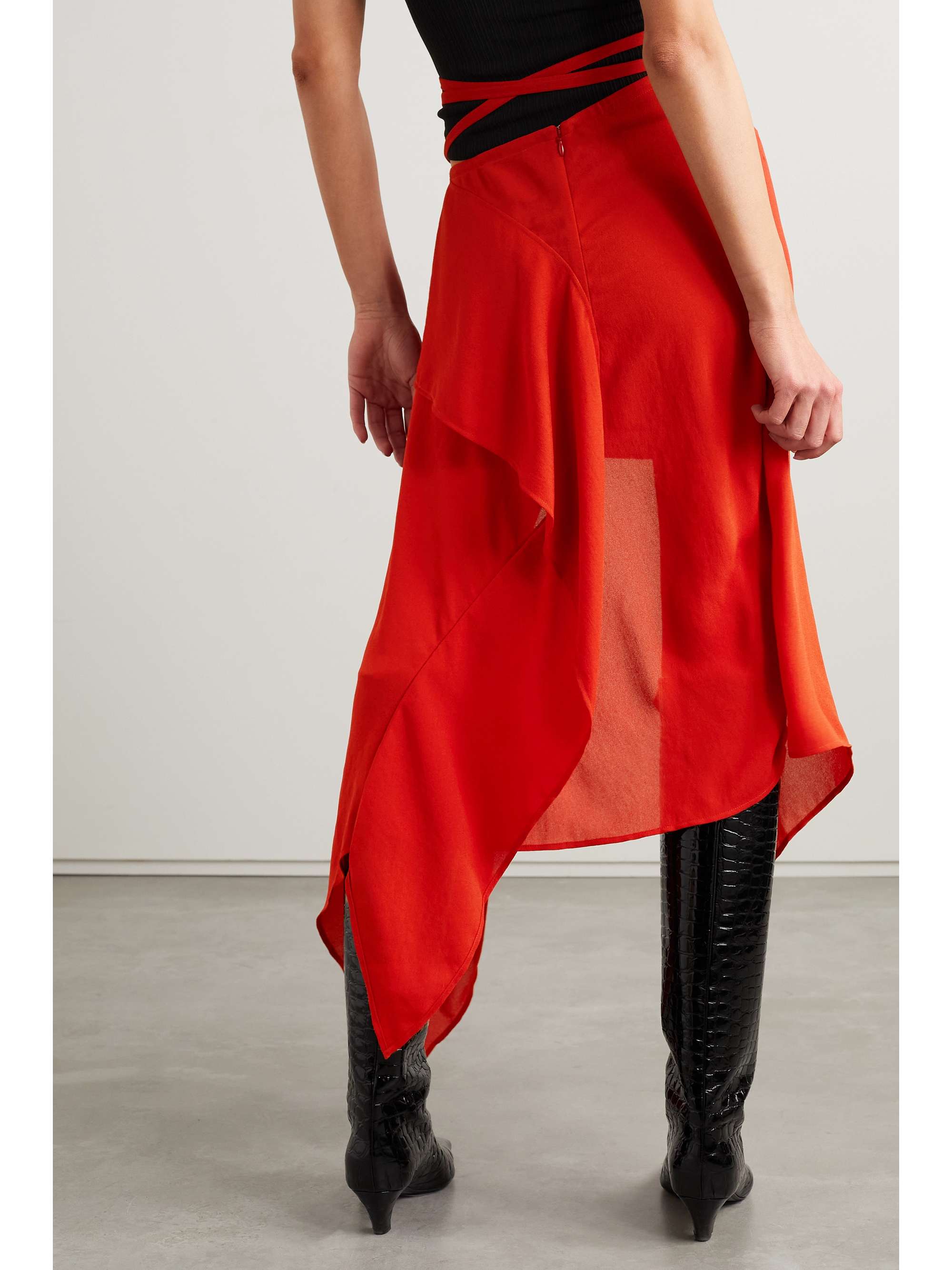 ACNE STUDIOS Asymmetric draped ruffled crepe de chine midi skirt