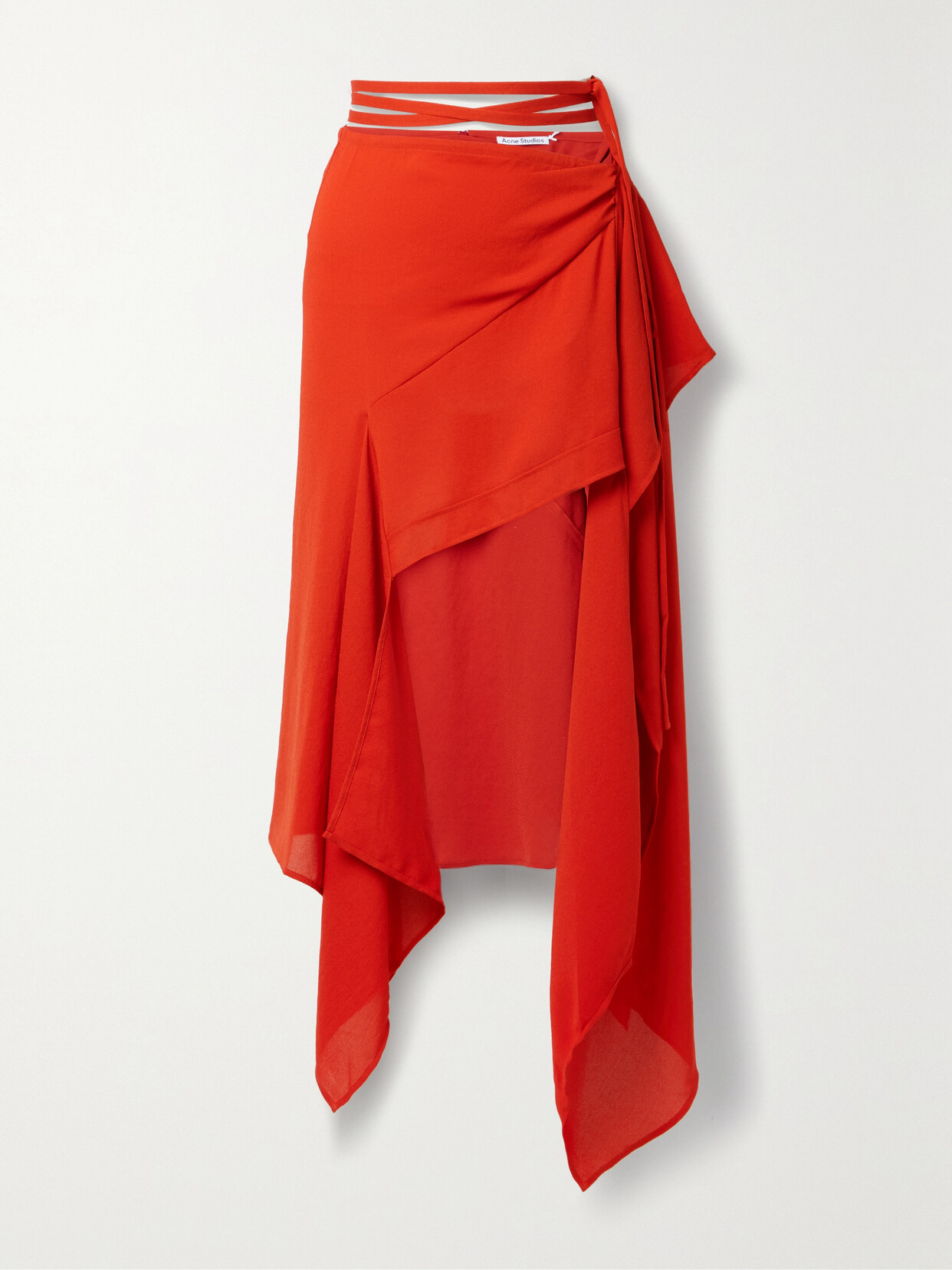 ACNE STUDIOS ASYMMETRIC DRAPED RUFFLED CREPE DE CHINE MIDI SKIRT