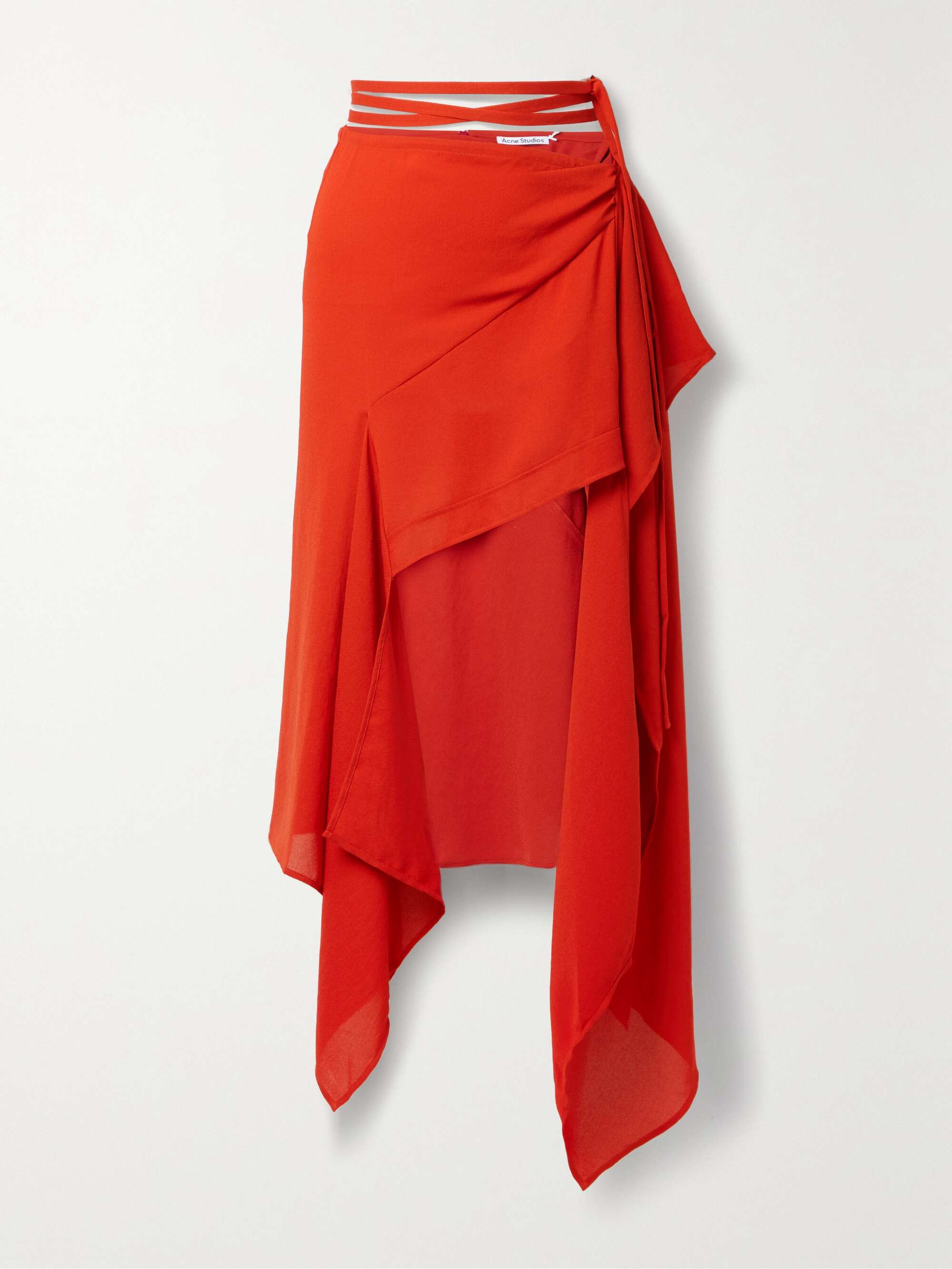 ACNE STUDIOS Asymmetric draped ruffled crepe de chine midi skirt | NET ...