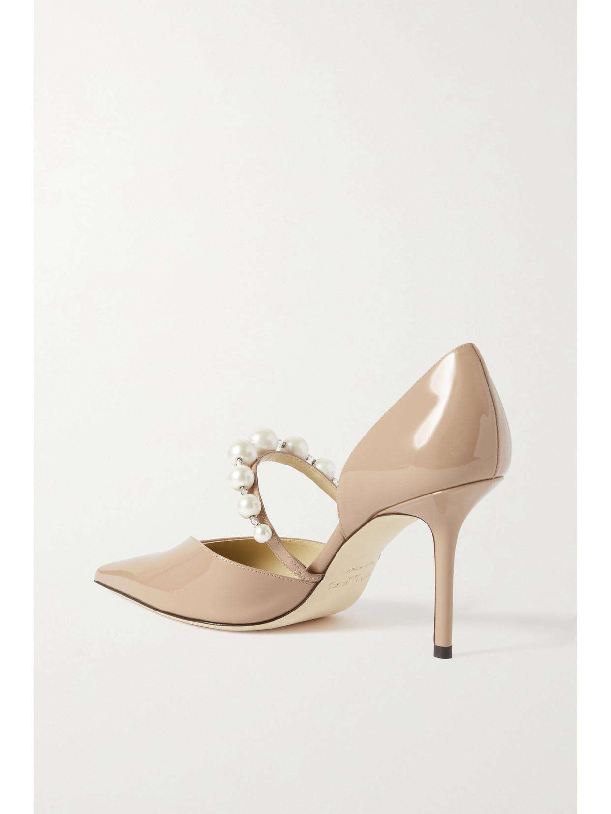 Shop Jimmy Choo Aurelie 85 Embellished Patent-leather Point-toe Pumps In Neutrals